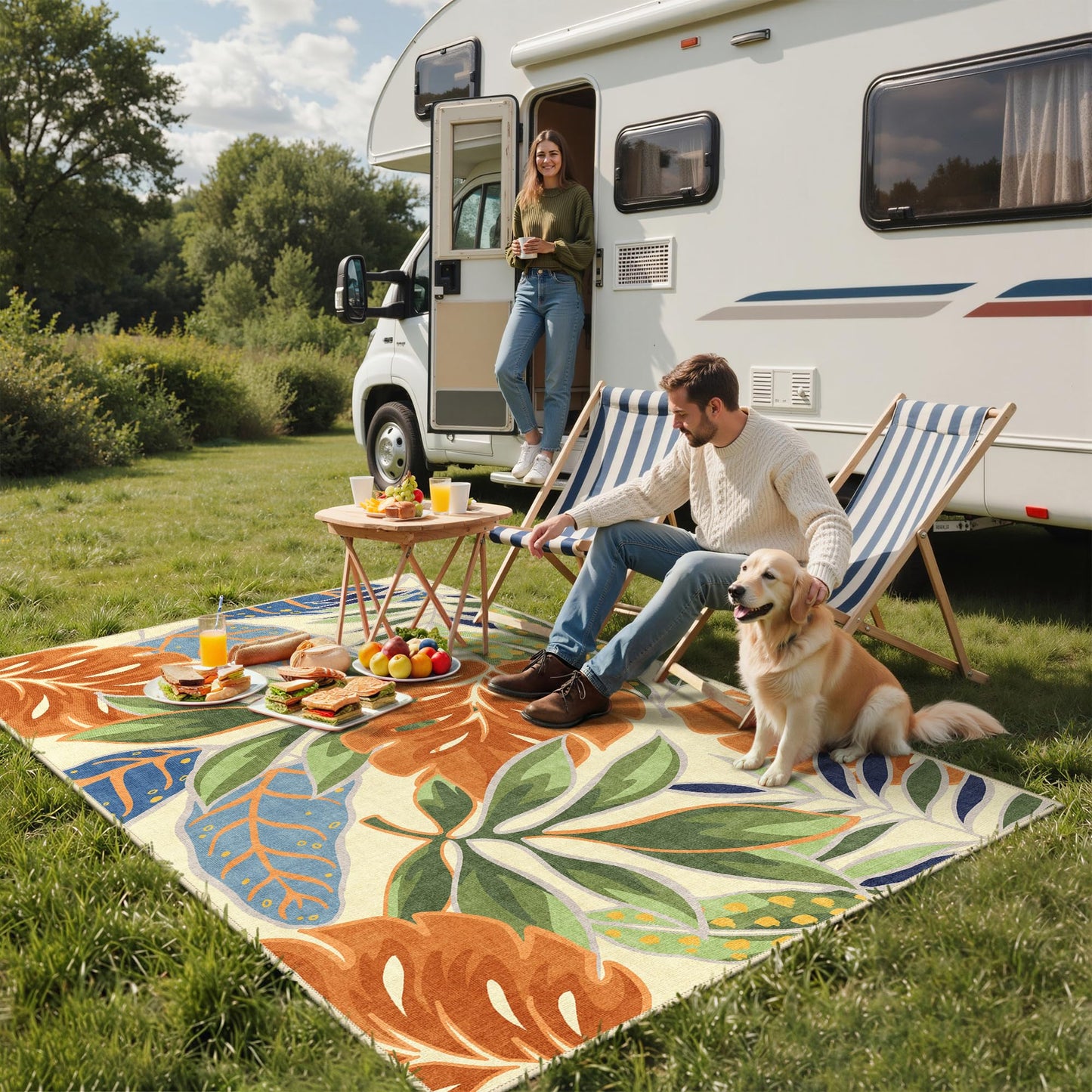 GENIMO Outdoor & Indoor Area Rug 5'x8', Waterproof, Non-Shedding, Easy Cleaning, Leaf Mat for Patio, Living Room, Balcony, Dining Room, RV, Deck, Bedroom, Camping, Outside Carpet, Rust Sage