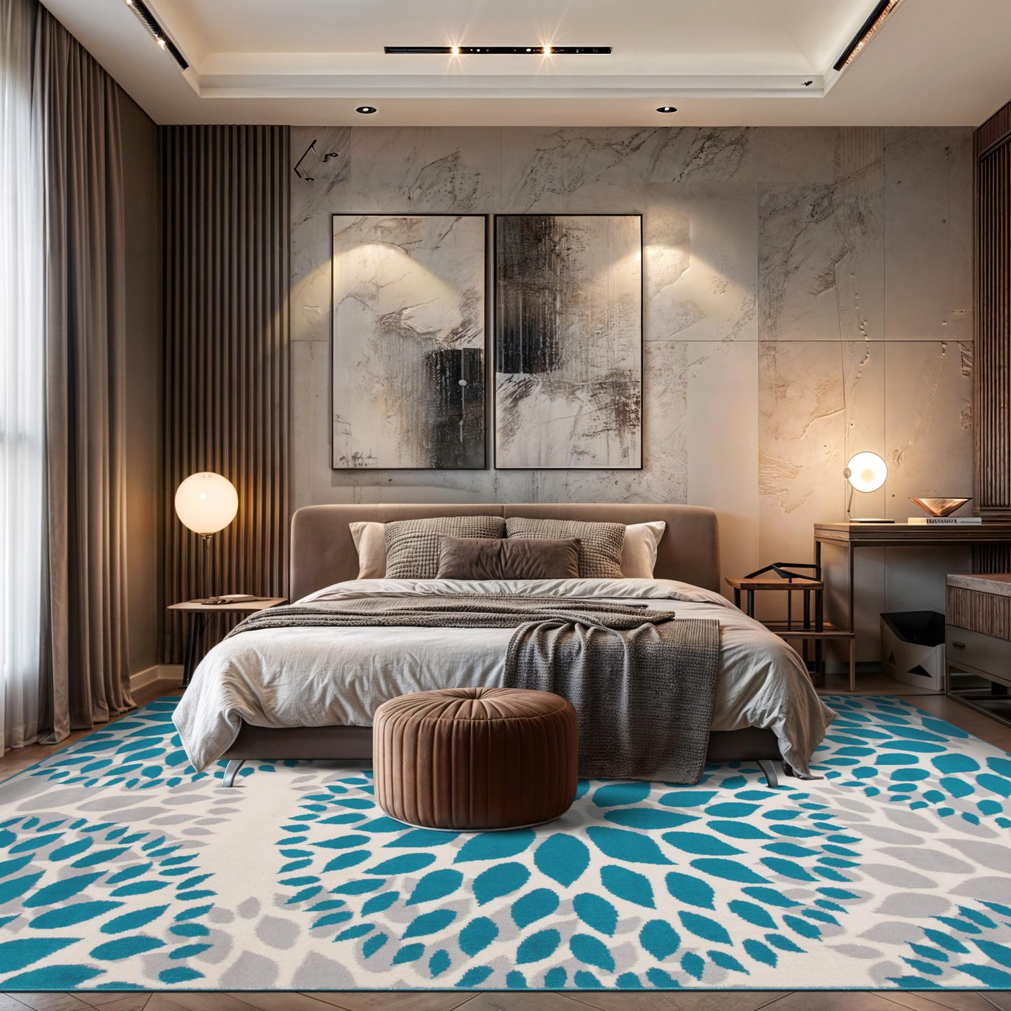 Rugshop Modern Floral Circles Design for Living Room,Bedroom,Home Office,Kitchen Non Shedding Area Rug 7'6" x 9' 5" Blue