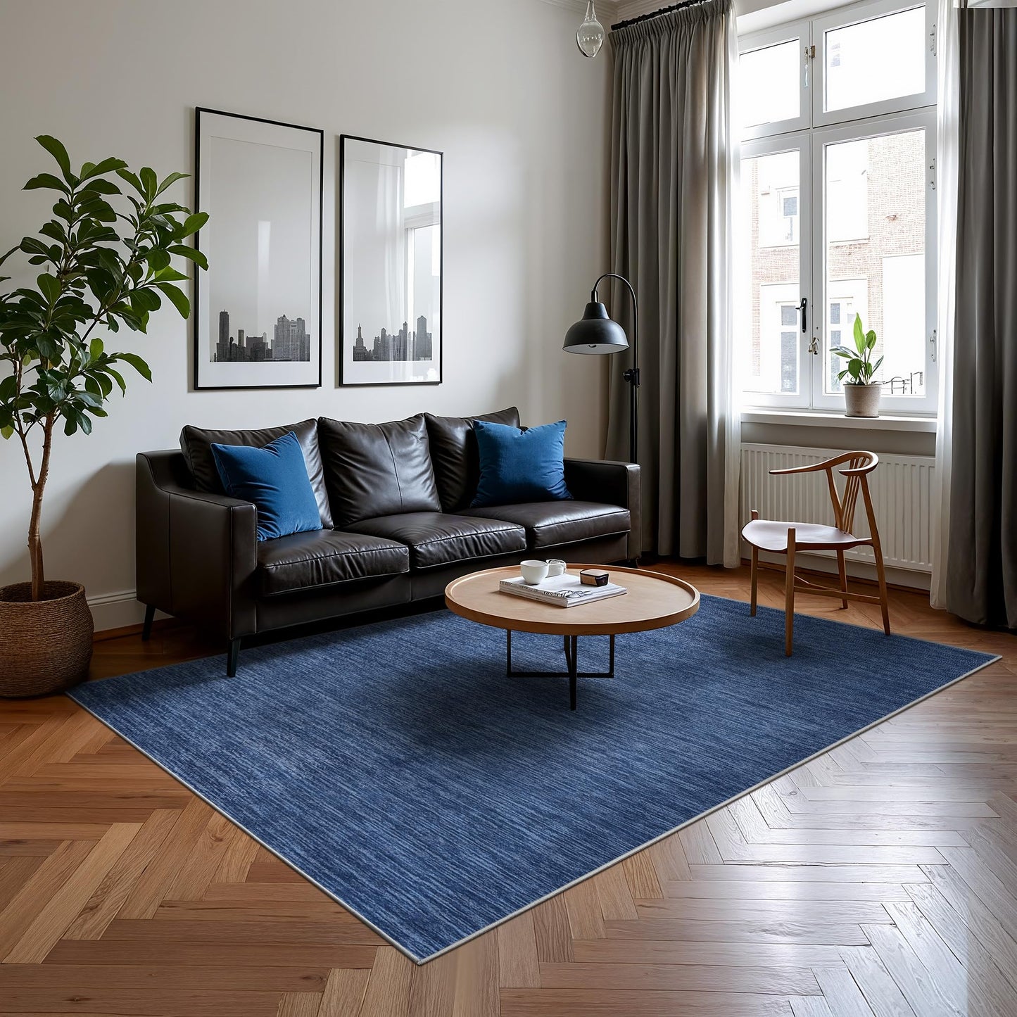 Valenrug Washable Rugs 5x7 - Non Slip 5x7 Area Rugs for Living Room, Stain Resistant Area Rugs for Bedroom, Foldable Machine Washable Area Rug(5'x7', Navy)