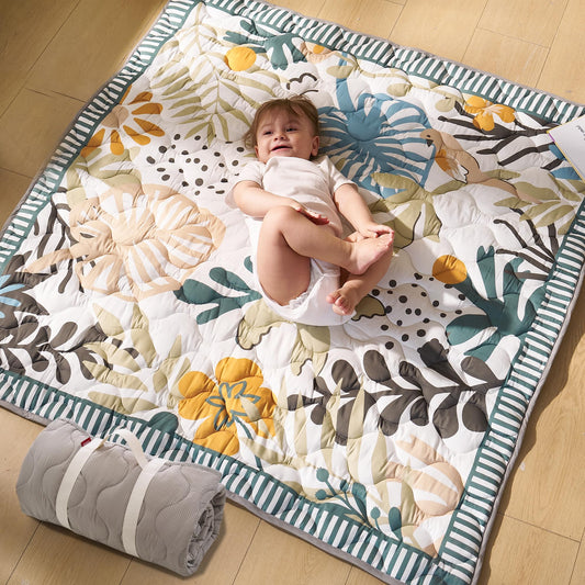 Momcozy Baby Play Mat for Floor, 50"x50" Thickened Playpen Mat, Playmate for Baby Tummy Time, Waterproof & Non-Slip, Foldable Outdoor Mat with Carrying Handle, Forest World