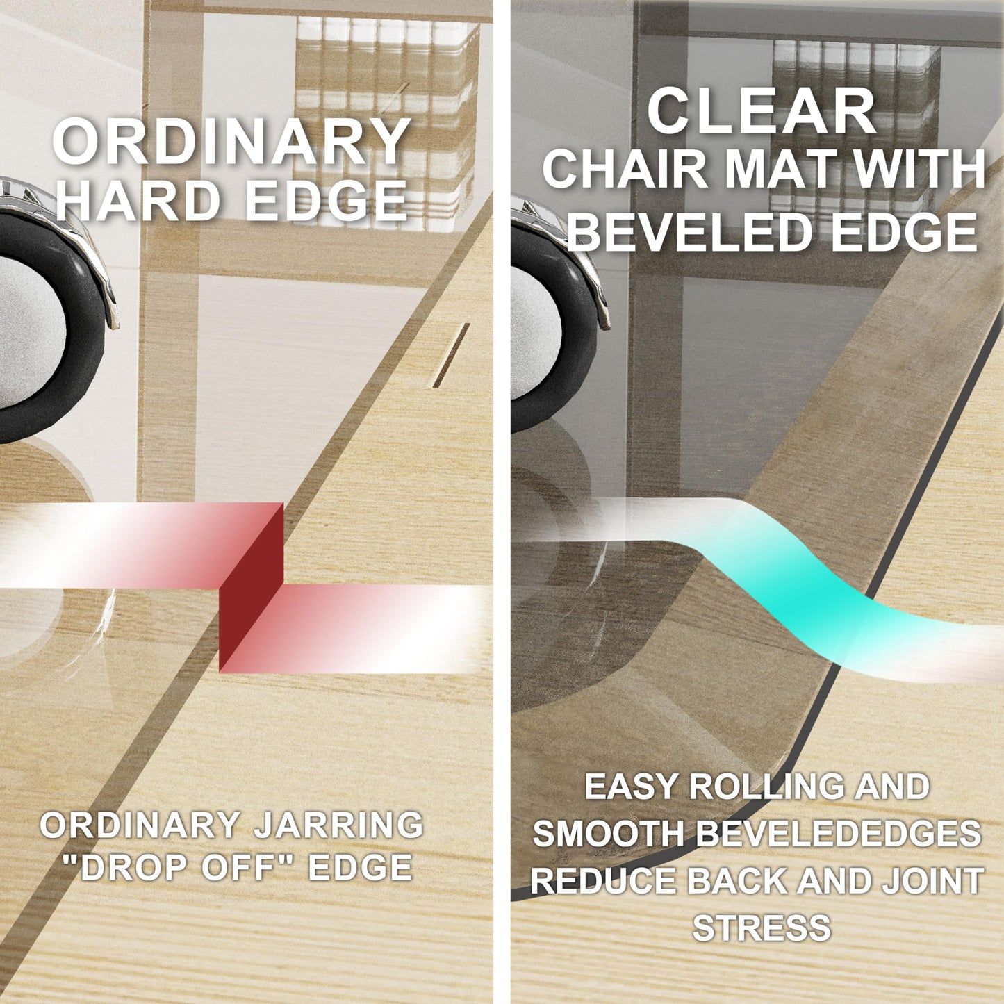 MESAILUP Beveled Edge Office Chair Mat for Carpet or Hardwood Floor Crystal 36" x 48" Clear Chair Mats Easy Roll On/Off, Hard Heavy Duty and Non-Slip Pad Floor Ultimate Desk Chair Mat