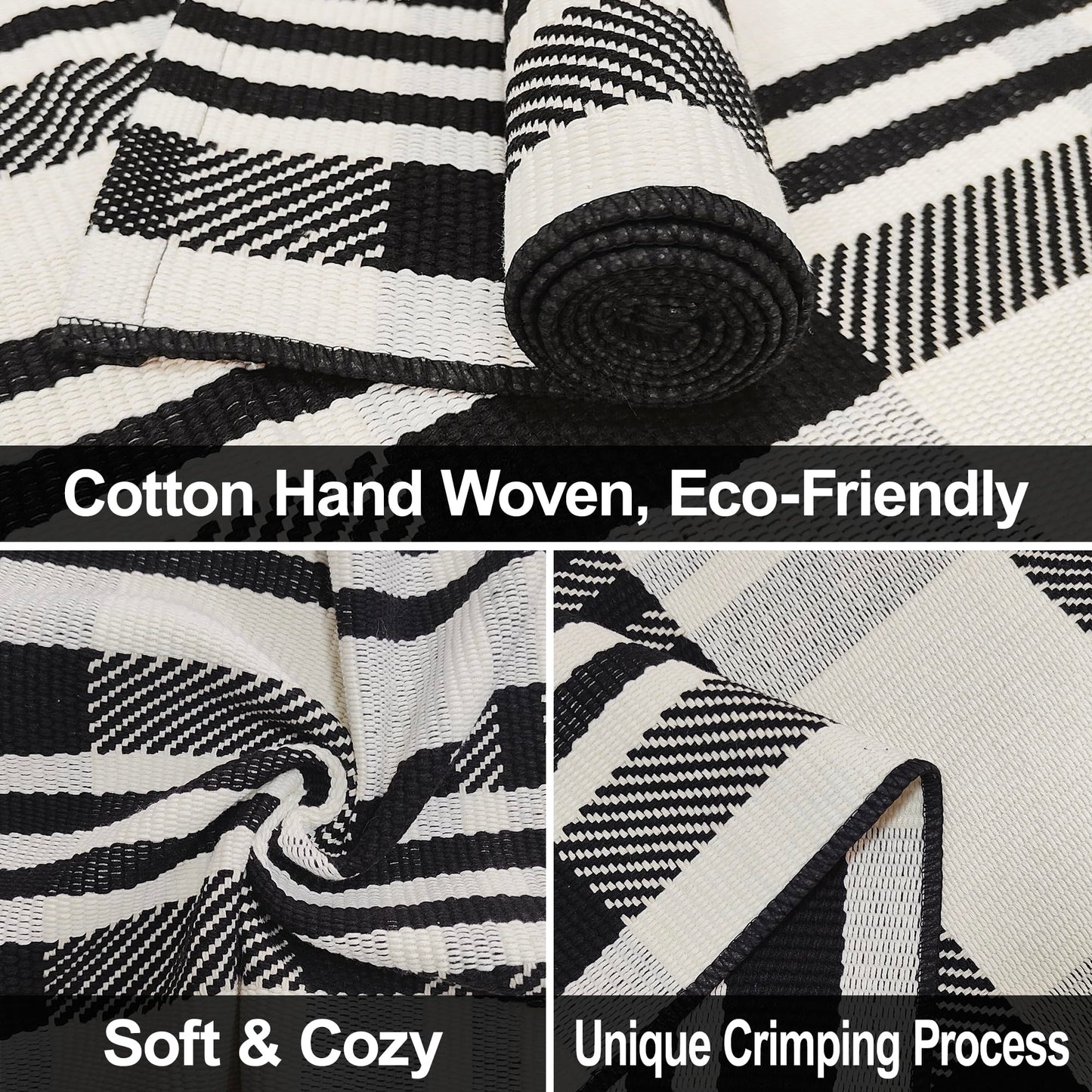 Aoczes Buffalo Plaid Outdoor Rug 4x6 Cotton Woven Rug Black and Off White Checkered Rug Front Porch Decor Washable Indoor Outdoor Area Rug for Living Room Bedroom Dining Room Patio Farmhouse Carpet