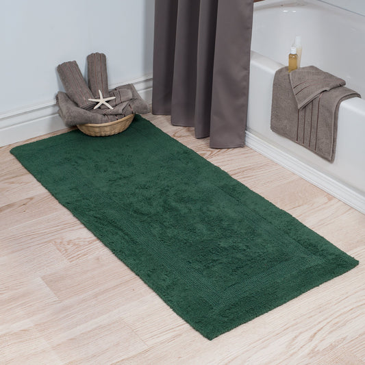 Lavish Home Reversible Long Bath Mat - 60x24-Inch Plush Cotton Bathroom Runner - Machine Washable Bath Mats for Bathroom, Kitchen, or Laundry Room (Green)