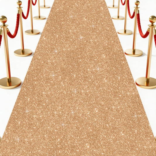 Glitter Carpet Runner 2.6FT x 15FT (200 GSM Thick) + Adhesive Tape - Durable Non-Woven Sparkle Rug, Hollywood Event Carpet, Graduation & Indoor/Outdoor Party Decor (Glitter Gold, 2.6FT X 15FT)