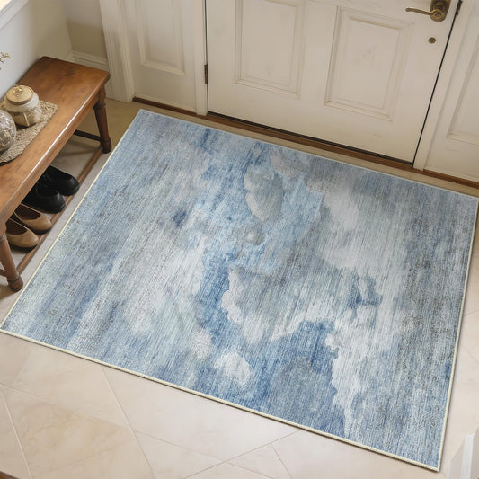 Castage Small Rugs 2x3 Blue Rug for Entryway Bathroom Kitchen Entrance Doormat,Modern Abstract Marble Accent Floor Throw Carpet Non Slip