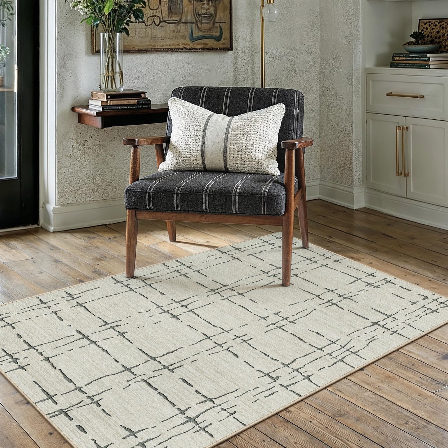 PureCozy 4x6 Washable Neutral Area Rug for Living Room Sand Gray Modern Small Carpet Non Slip Low Pile Indoor Bedroom Soft Accent Throw Rug for Dining Room Office Nursery Playroom