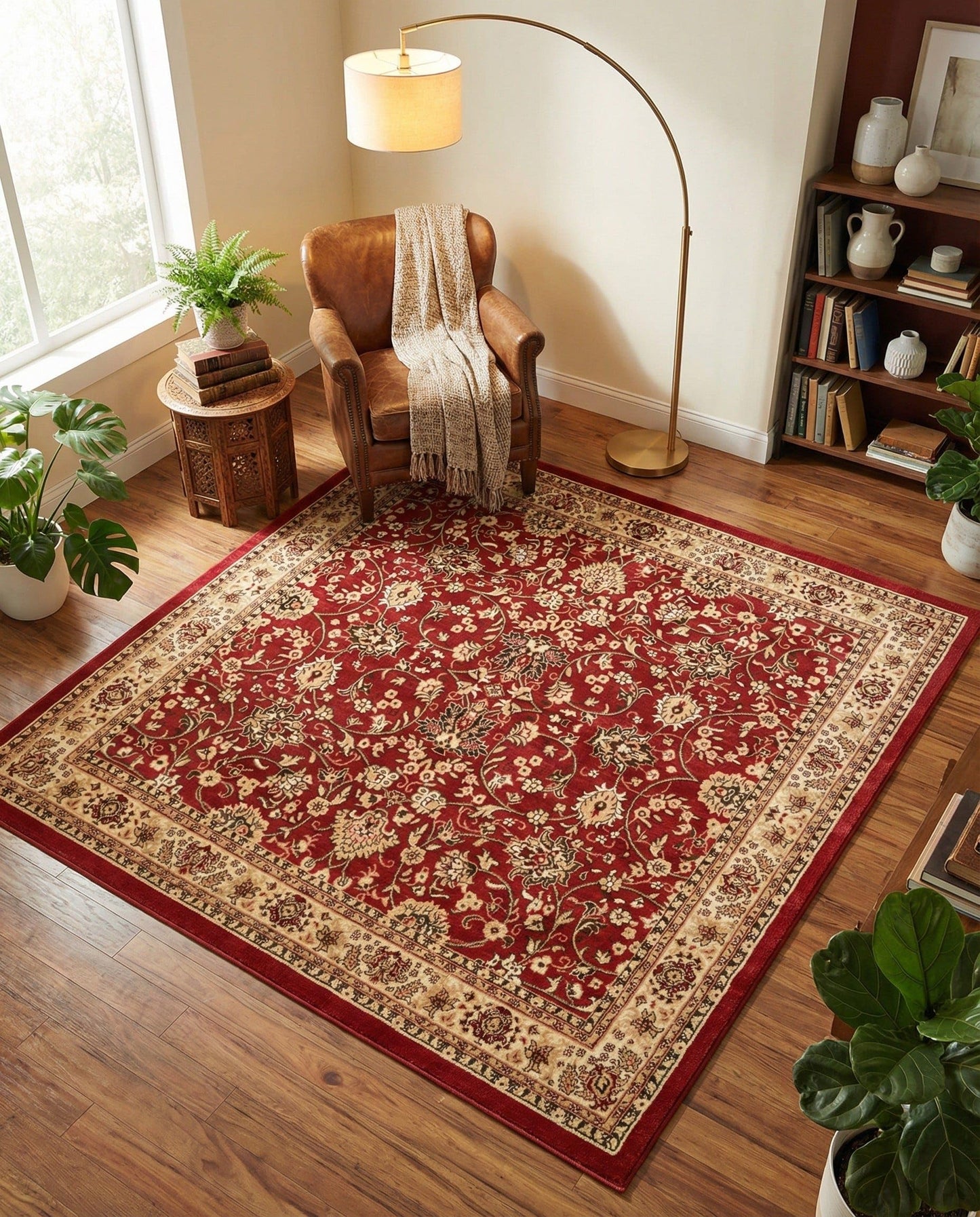 Rugs.com - Yasmin Rug – 8 Ft Square Burgundy Traditional Area Rug – Stain-Resistant, Easy-Clean, Perfect for Living Rooms and Dining Areas