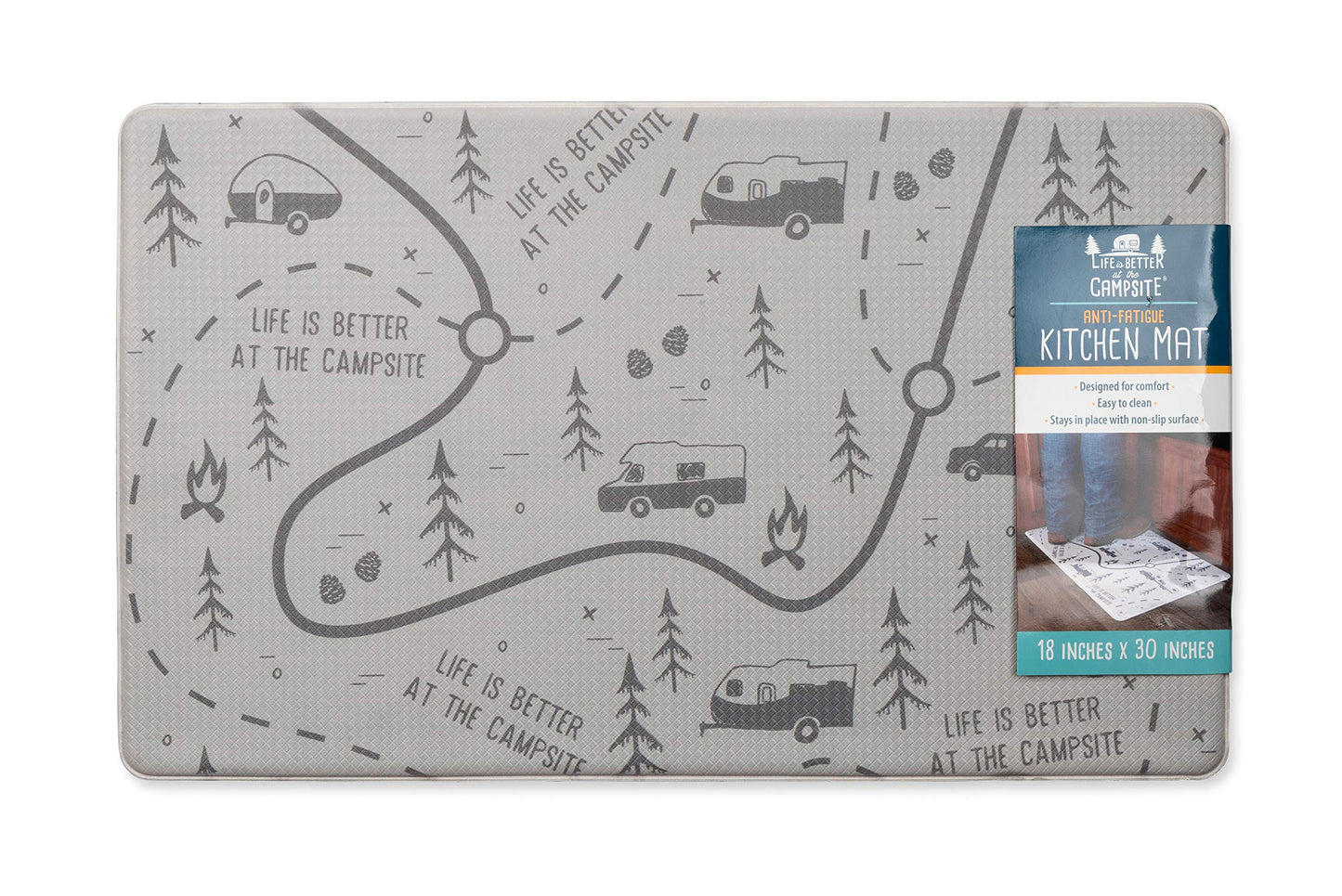 Camco Life is Better at The Campsite Anti-Fatigue Kitchen Mat - Features RV Map Design & Non-Slip Surface - Reduces Discomfort While Standing for Extended Time - 30 x 18 x 3/8 in (53436)