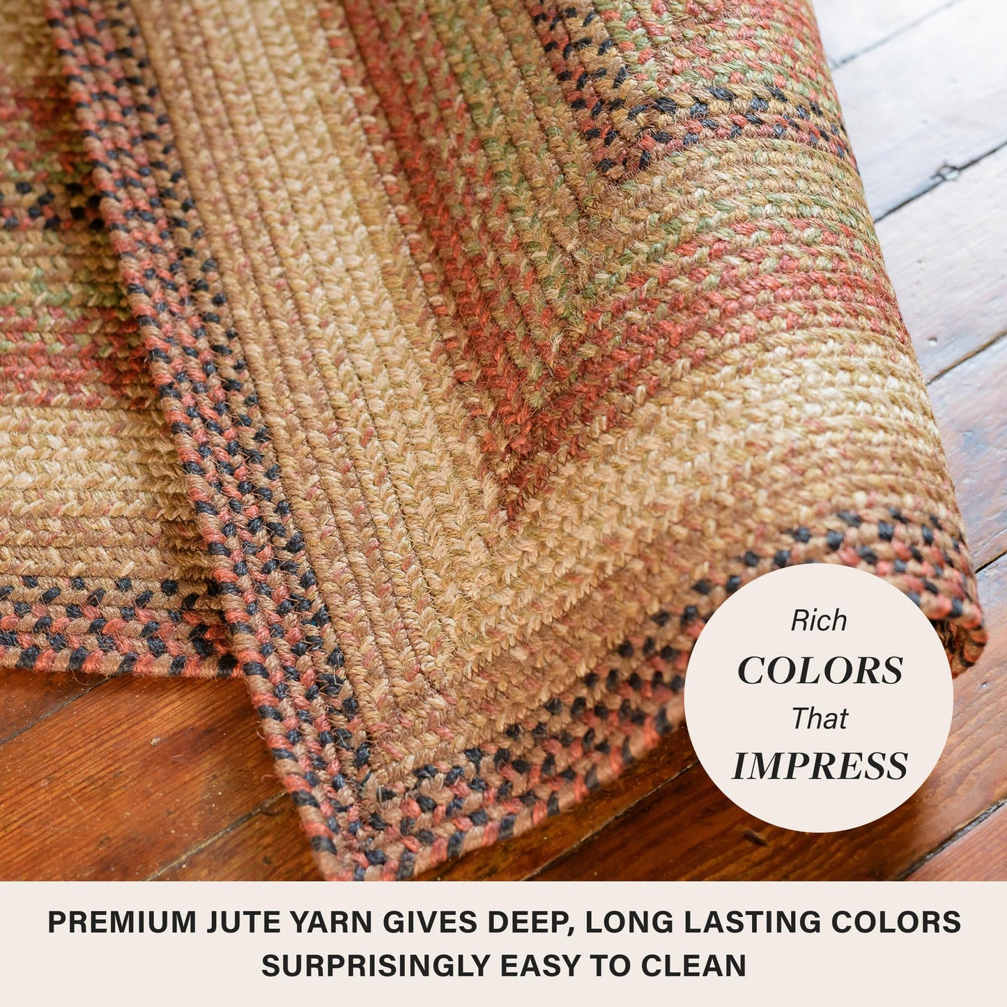 Homespice Gingerbread Black & Brown Braided Rug 20x30 - Jute Braided Kitchen Rugs for Country, Primitive Decor, Reversible, Pet-Friendly, Durable & Easy to Maintain