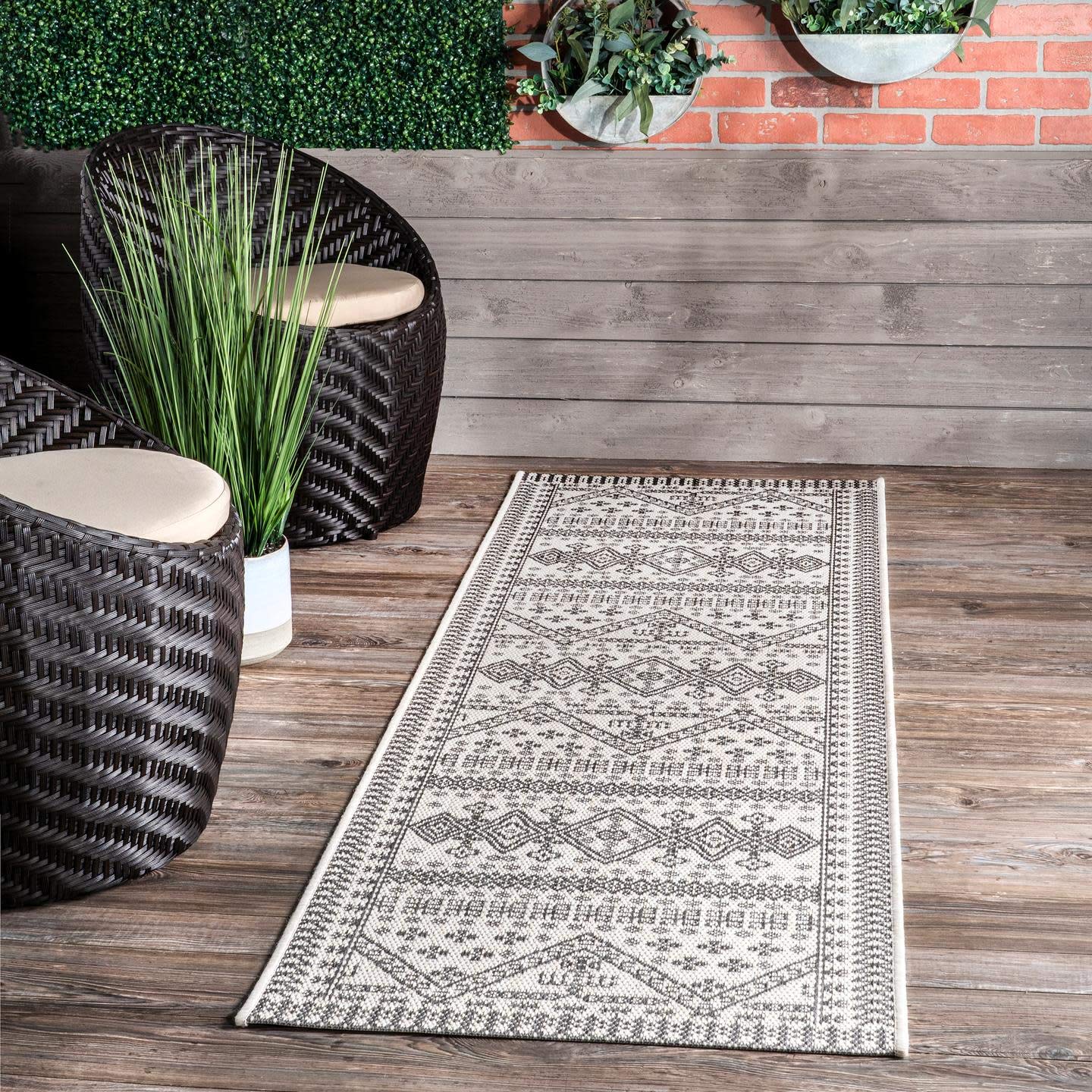 Nuloom Outdoor Performance Kandace Ivory/Grey, 2' x 8', Tribal, Soft and Cozy, High Traffic, Stain Resistant, Easy Clean, Durable Runner for Indoor/Outdoor Patio, Deck, Porch, Garden, Courtyard