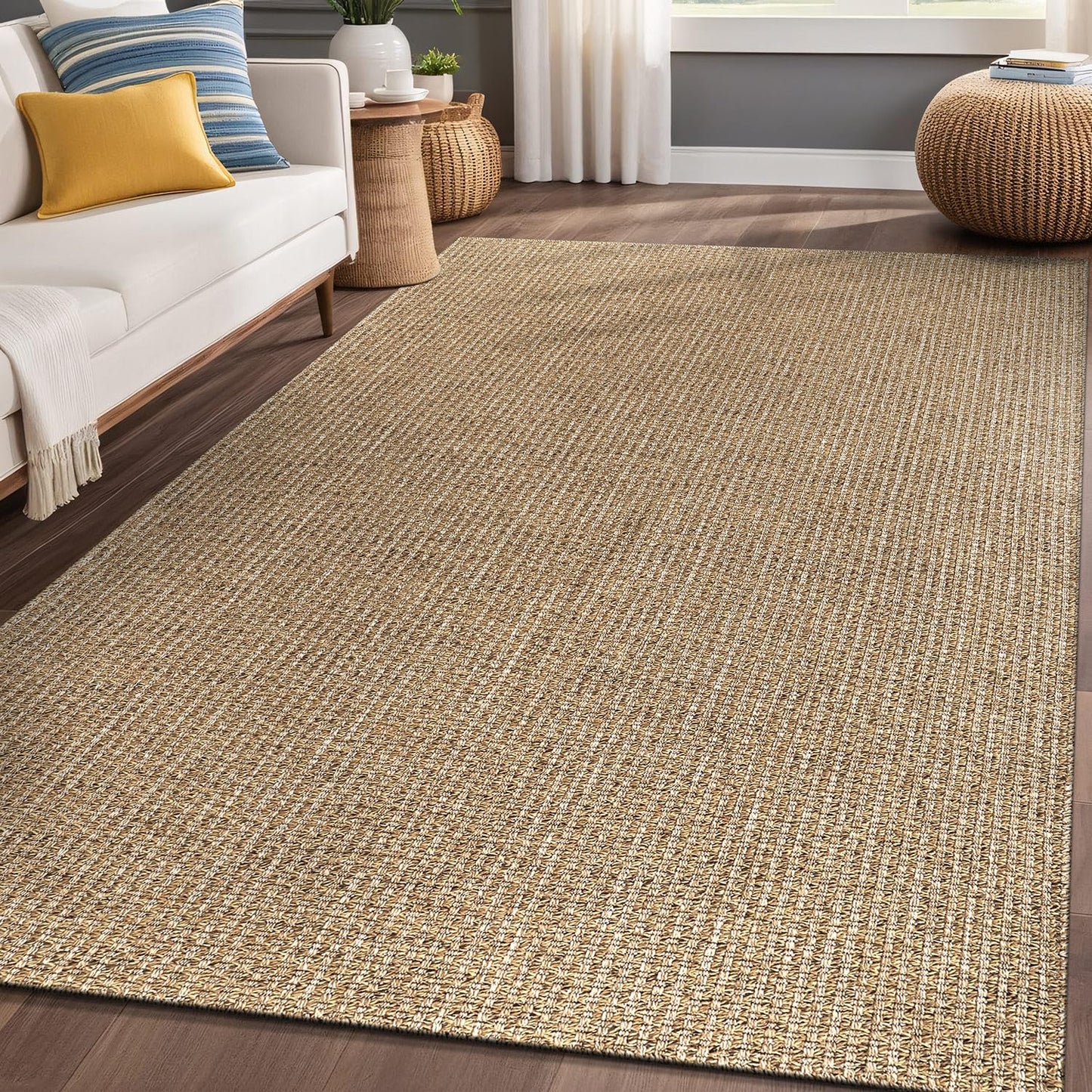 Luul Home Easy Jute Rugs 9x12 Natural Color Living Room Indoor Outdoor Area Rug for Patio Farmhouse and Kitchen Rug High Traffic Easy to Clean Washable Solid Boho Woven Design Outside Carpet (9 x 12)