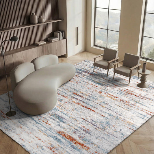 SAFAVIEH Area Rug 8x10 - Berber Shag Collection - Large - Blue Rust & Ivory, Modern Design, Non-Shedding & Easy Cleaning, Plush Thick Pile, Ideal for Living Room, Bedroom, Dining Space (BER577A)