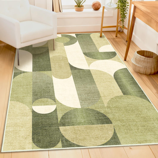 Castage Green Rug 3x5 Washable Area Rugs for Bedroom Living Room Kitchen Entryway Bedside,Modern Geometric Non Slip Small Carpet