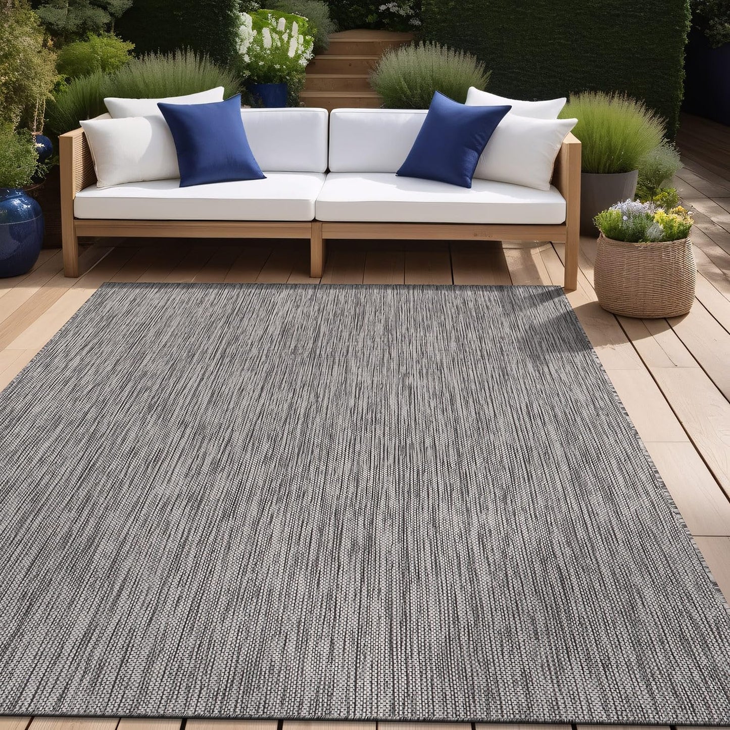 Beverly Rug Indoor Outdoor Rug 8x10, Washable Outside Carpet for Patio, Deck, Porch, Solid Modern Area Rug, Water Resistant, Silver Gray