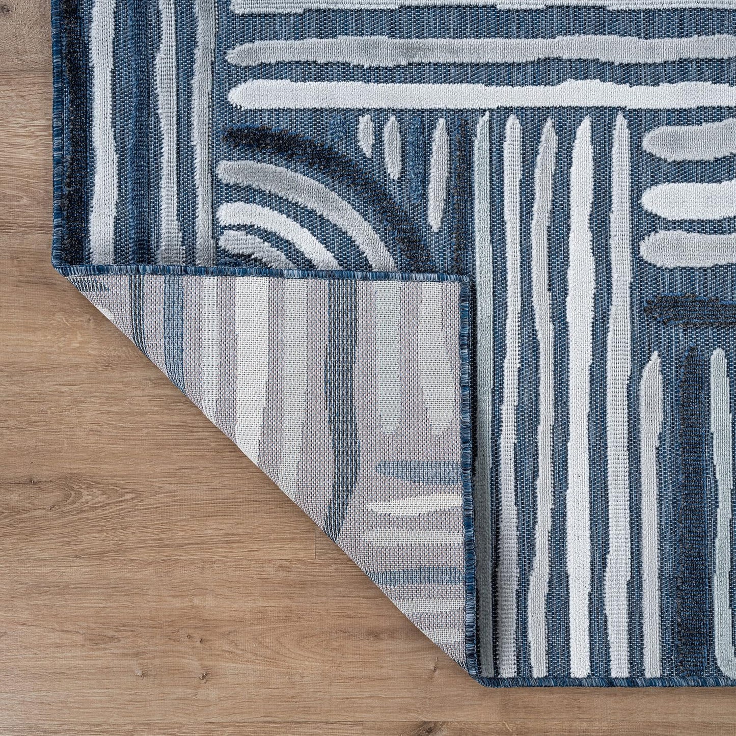 CAMILSON Indoor Outdoor Rug, Navy Blue 6x9 Geometric Arch Striped Area Rugs for Patio and Home Areas, Easy-Cleaning Non-Shedding Living Room, Garden and Deck Washable Outside Carpet (6 x 9)
