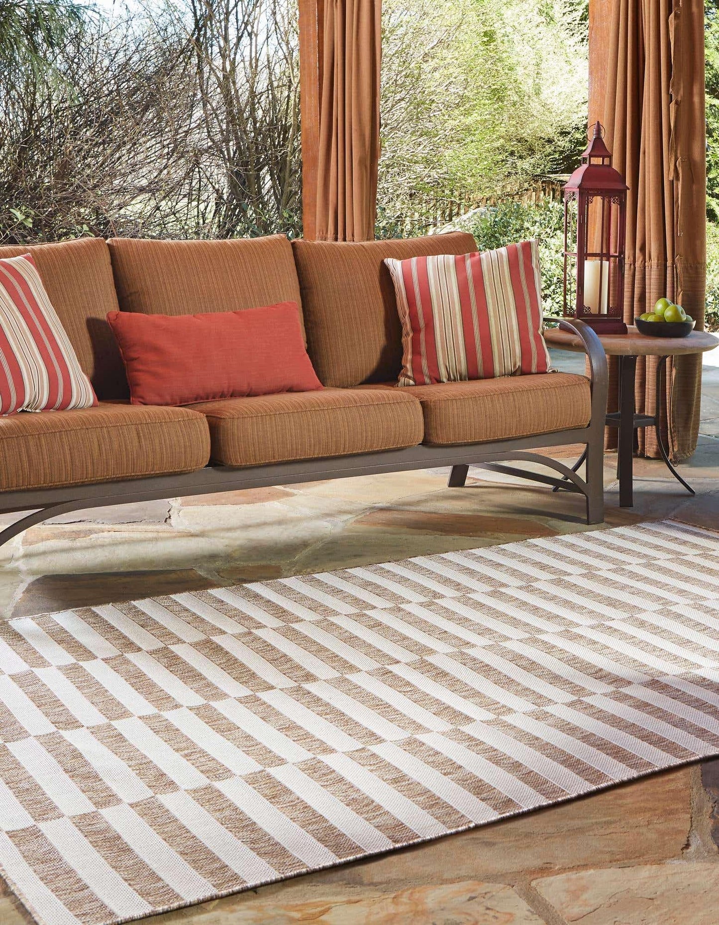 Unique Loom Outdoor Striped Collection Area Rug - Striped (10' x 13' 1" Rectangle Taupe/Ivory)