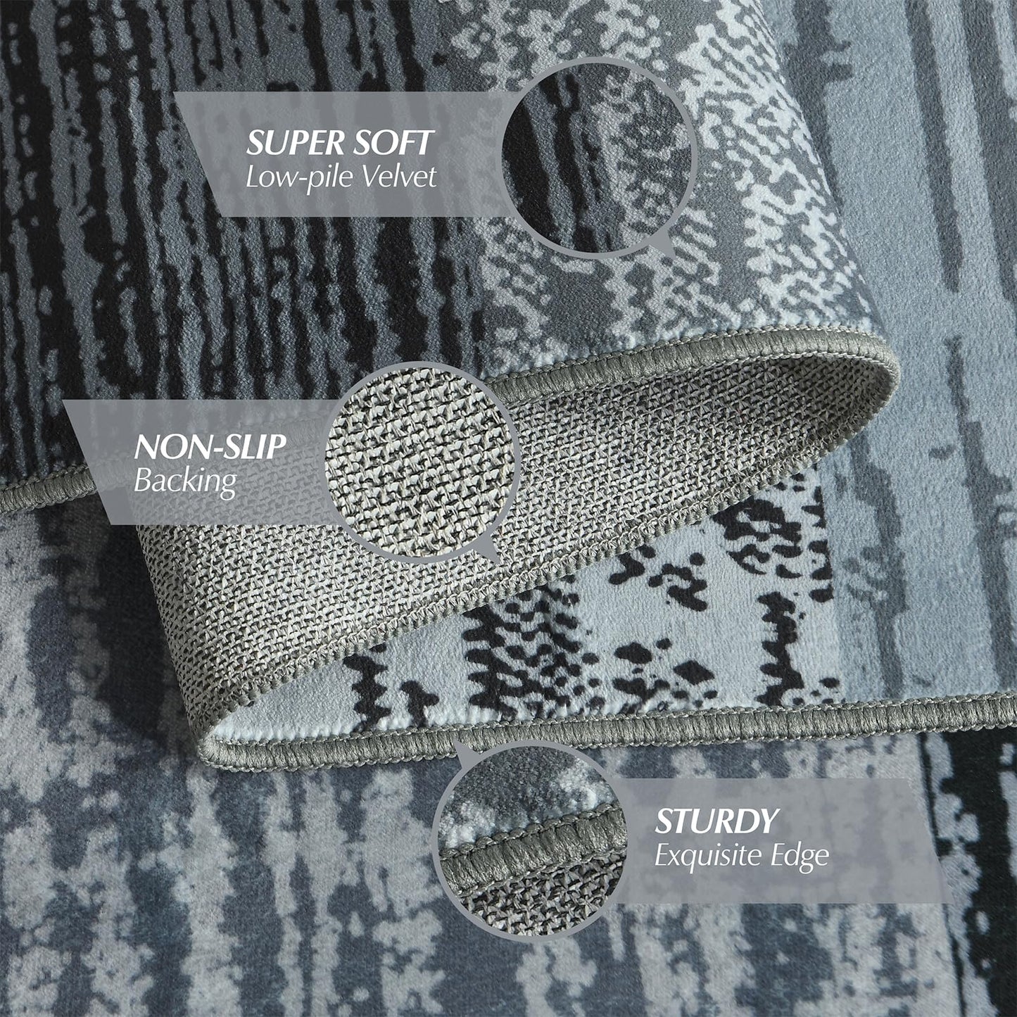 Large Area Rugs,Modern Geometric Patchwork Floor Decor for Bedroom Aesthetic Carpet, Rockwood Collection, Indoor Rugs for Living Room, Dining Room, Nursery, Office, Machine Washable Rug,5x8 Ft Grey