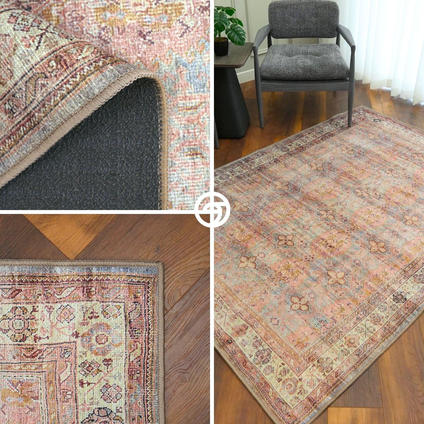 GIONARA Boho Oushak Runner Rug 2'5" x 7' – Washable Foldable Vintage Turkish Hallway Rug with Non-Slip Backing – Long Narrow Rug for Entryway, Kitchen, Bedroom, Bathroom