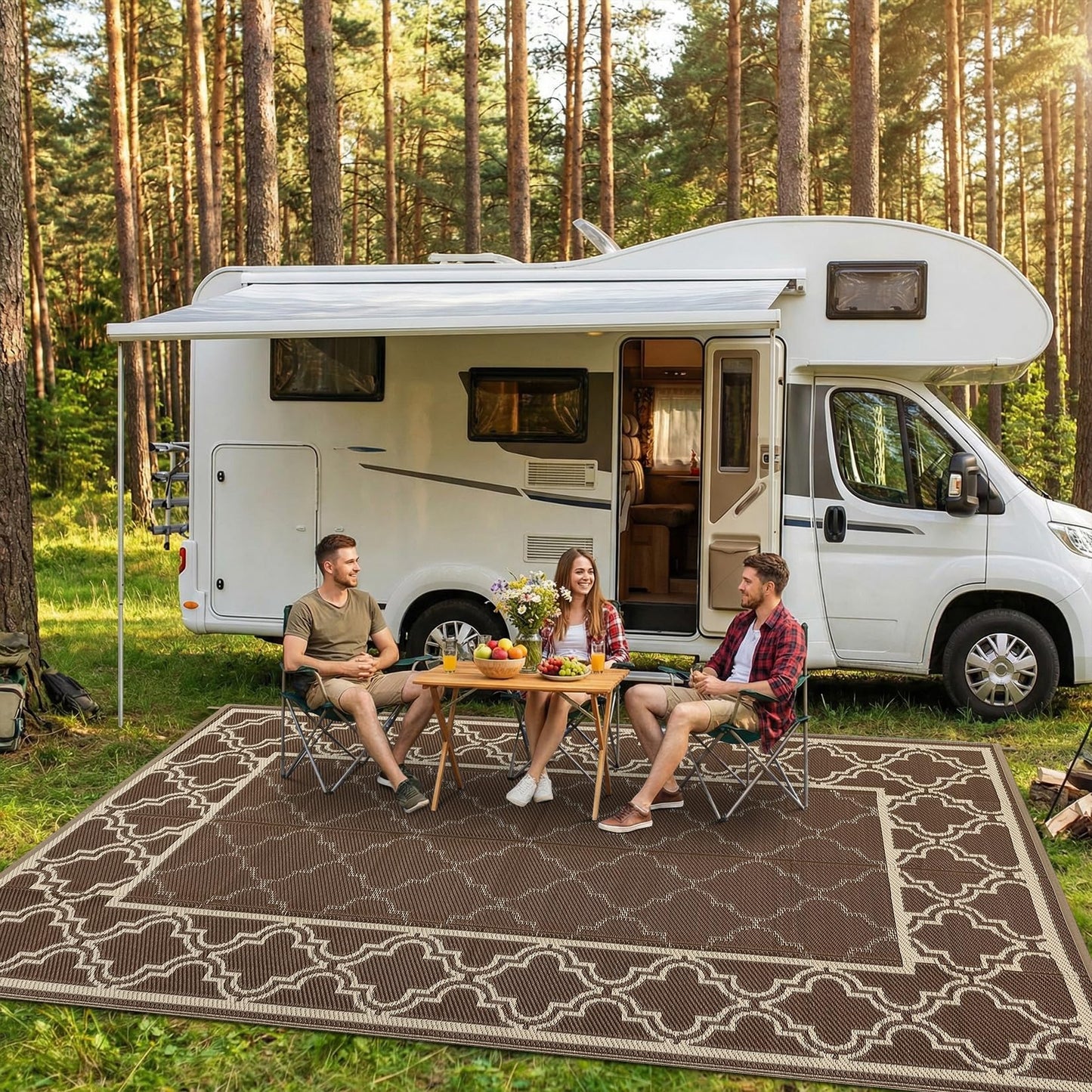 Garvee Reversible Outdoor Rug 5x8, Waterproof Outdoor Plastic Straw Rug with Interlacing Pattern, RV Mat for Picnics, Patio, Camping, Balcony, Deck, Backyard, Porch, Brown