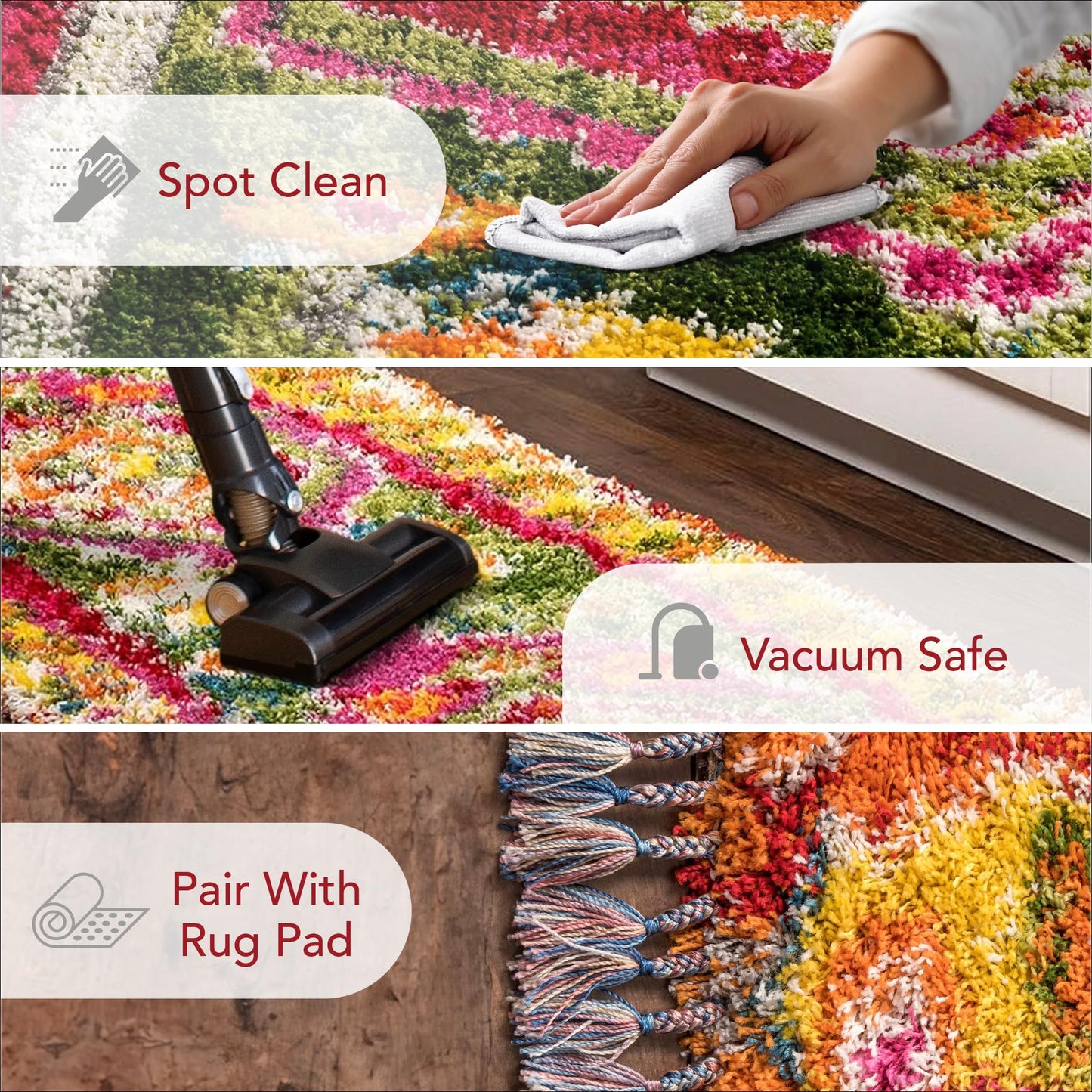 Nuloom Shania Multicolor/Ivory, 2'8" x 8', Moroccan Shag, Soft and Plush, High Traffic, Stain Resistant, Easy Clean, Durable Runner for Bedroom, Living Room, Dining Space, Den, Foyer, Entryway