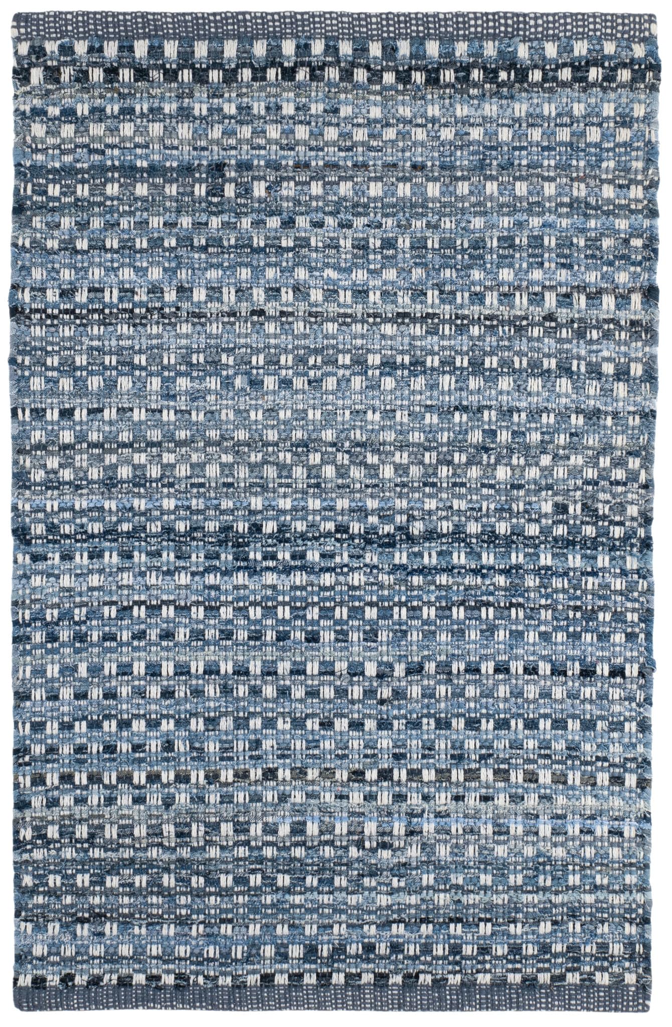 Dash & Albert Denim Stone Blue Handwoven Cotton Rug, 7.5 X 9.5 Feet, Blue Geometric Pattern - Premium Luxury Hotel Quality Soft Breathable Hypoallergenic Machine Washable Easy Care All Season