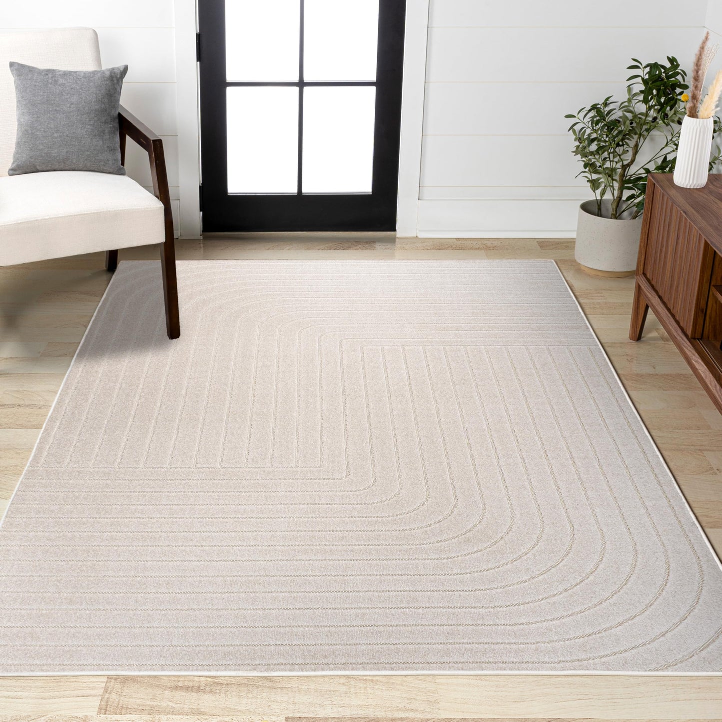 JONATHAN Y Odense High-Low Angle Ivory/Cream Indoor/Outdoor Area Rug, 8x10, Modern, Contemporary, Geometric, Bohemian, Bedroom, Kitchen, Living Room, Non Shedding (SCN101A-8)