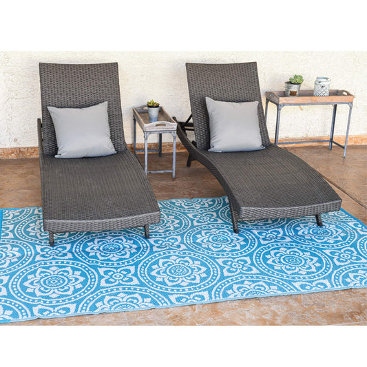 Stylish Camping 255083 5-feet by 8-feet Reversible Mat, Plastic Straw Rug, Large Floor Mat for Outdoors, RV, Patio, Backyard, Picnic, Beach, Camping - Leaf Mat (Turquoise/White)