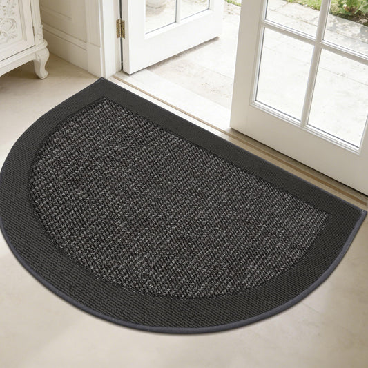 FLOORHUG Half Circle Door Mat Indoor Entrance Welcome, Non-Slip Washable Doormat, Trap Dirt and Moisture, Low Profile Mats for Indoor Entry, 32"x48", Dark Grey