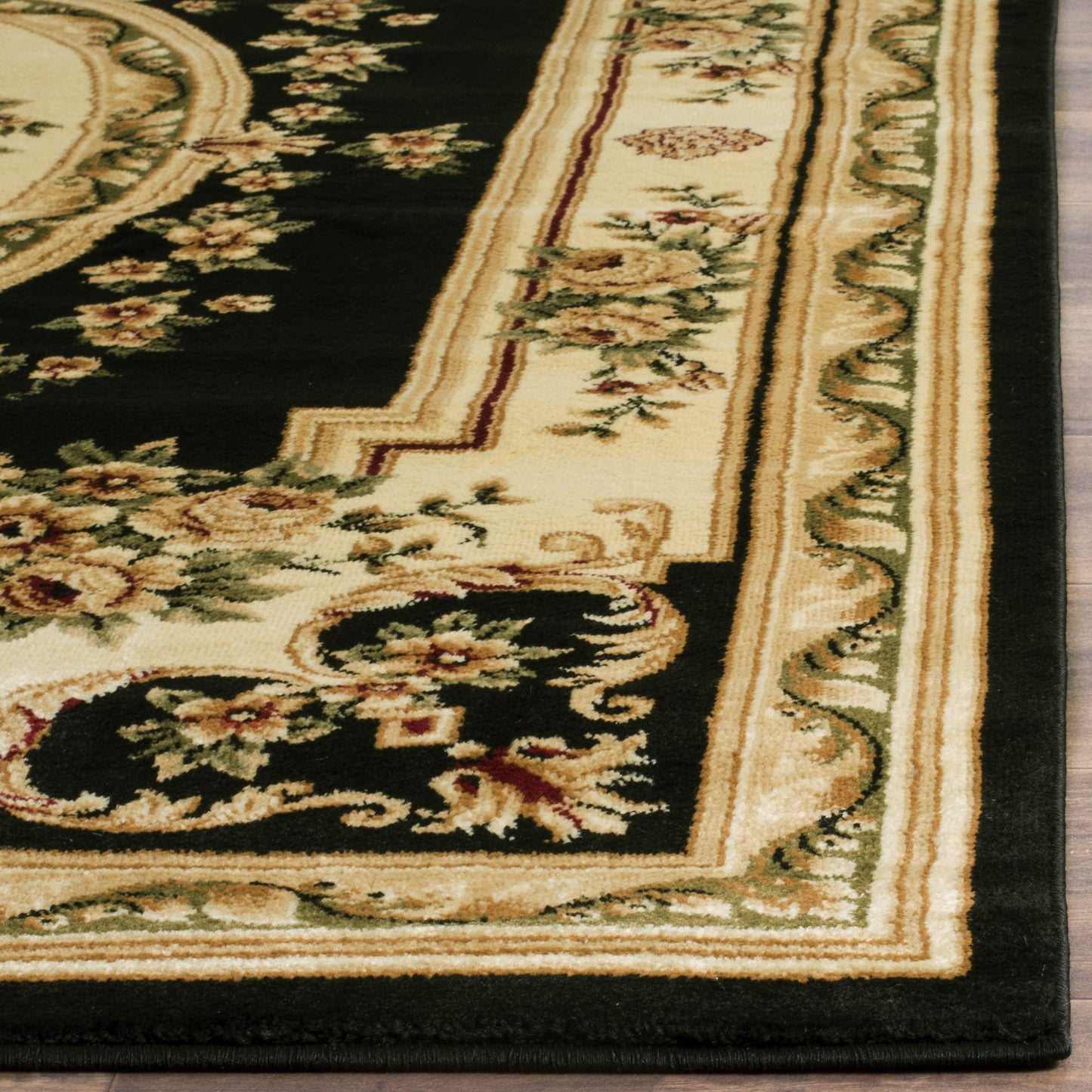 SAFAVIEH Lyndhurst Collection Area Rug - 8' x 11', Black & Ivory, Traditional European Medallion Design, Non-Shedding & Easy Care, Ideal for High Traffic Areas in Living Room, Bedroom (LNH218A)