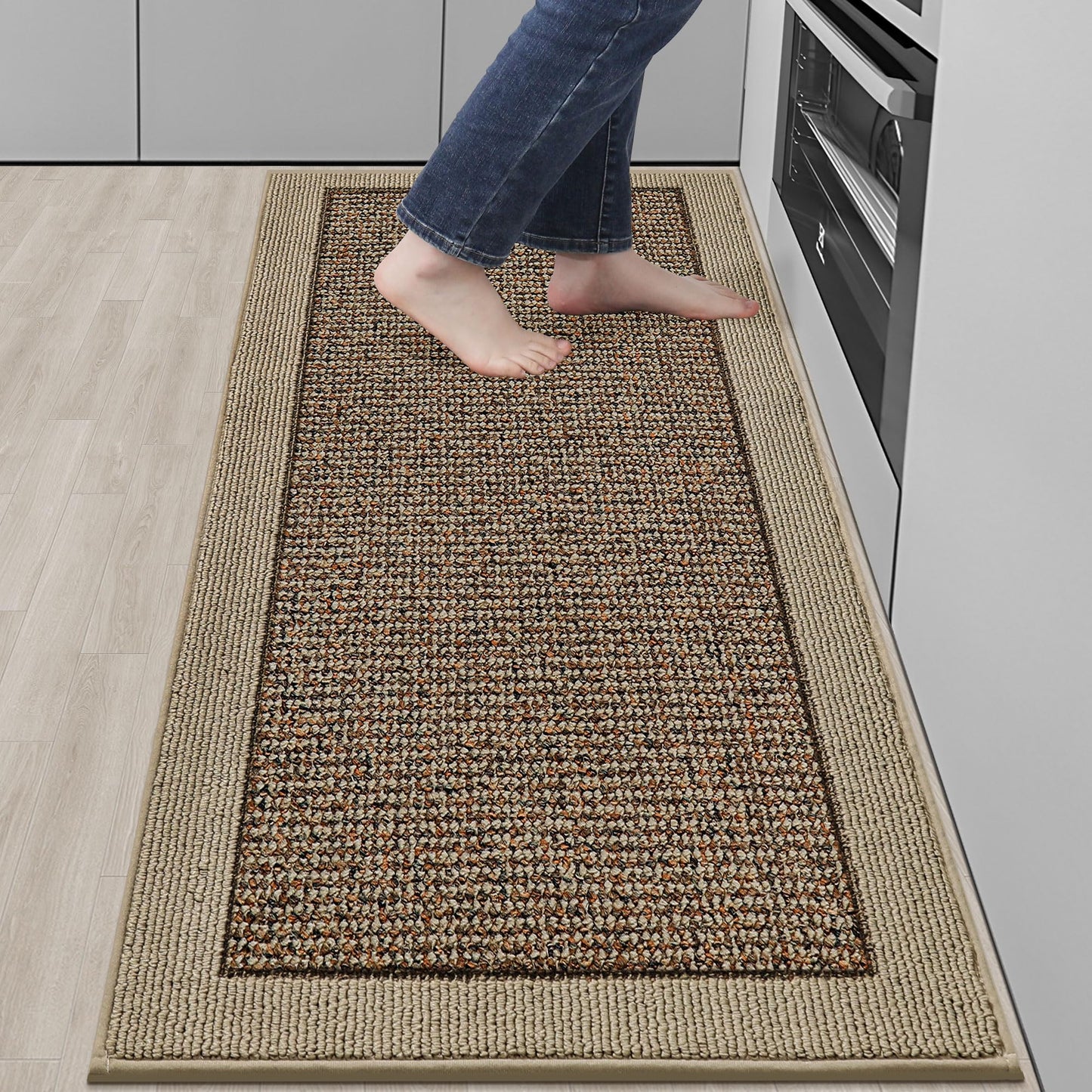 BEQHAUSE Kitchen Runner Rugs 24"x60", Kitchen Rugs Non-Slip Kitchen Mats for Floor, Absorbent and Stain Resistant Kitchen Mats, Machine Washable Rug for Kitchen, Hallway, Laundry & Sink, Taupe