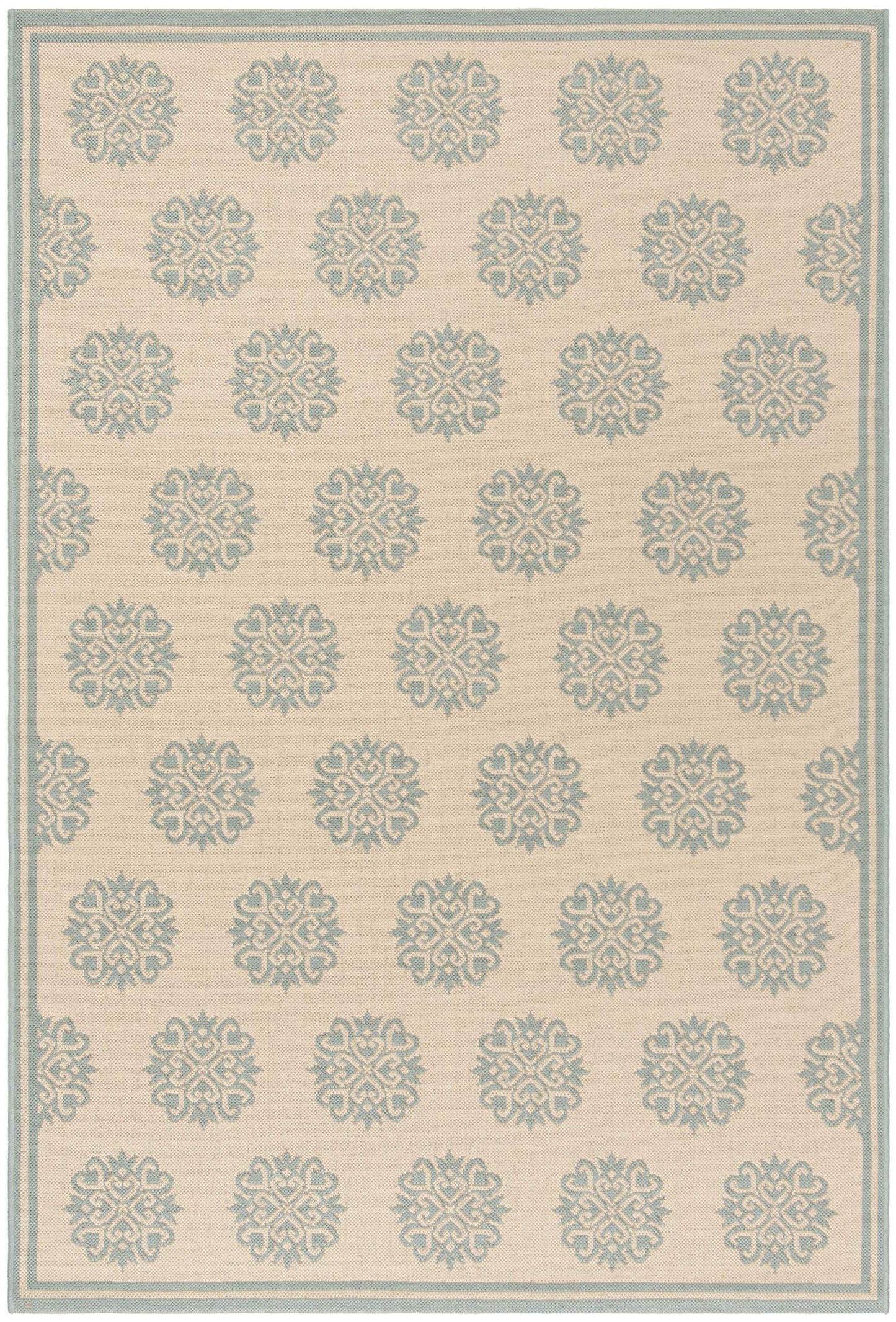 SAFAVIEH Washable Rug Outdoor Beach House Collection - 5'3" x 7'6", Cream & Aqua, Non-Shedding & Easy to Clean, Ideal for Patio, Backyard, Mudroom (BHS181L)