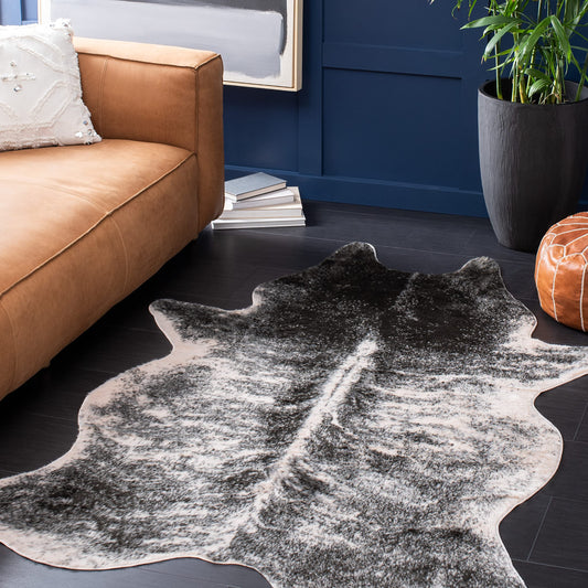 SAFAVIEH Faux Cow Hide Collection 3' x 5' Beige/Black FCH201B Rustic Western Boho Entryway Living Room Foyer Bedroom Accent Rug