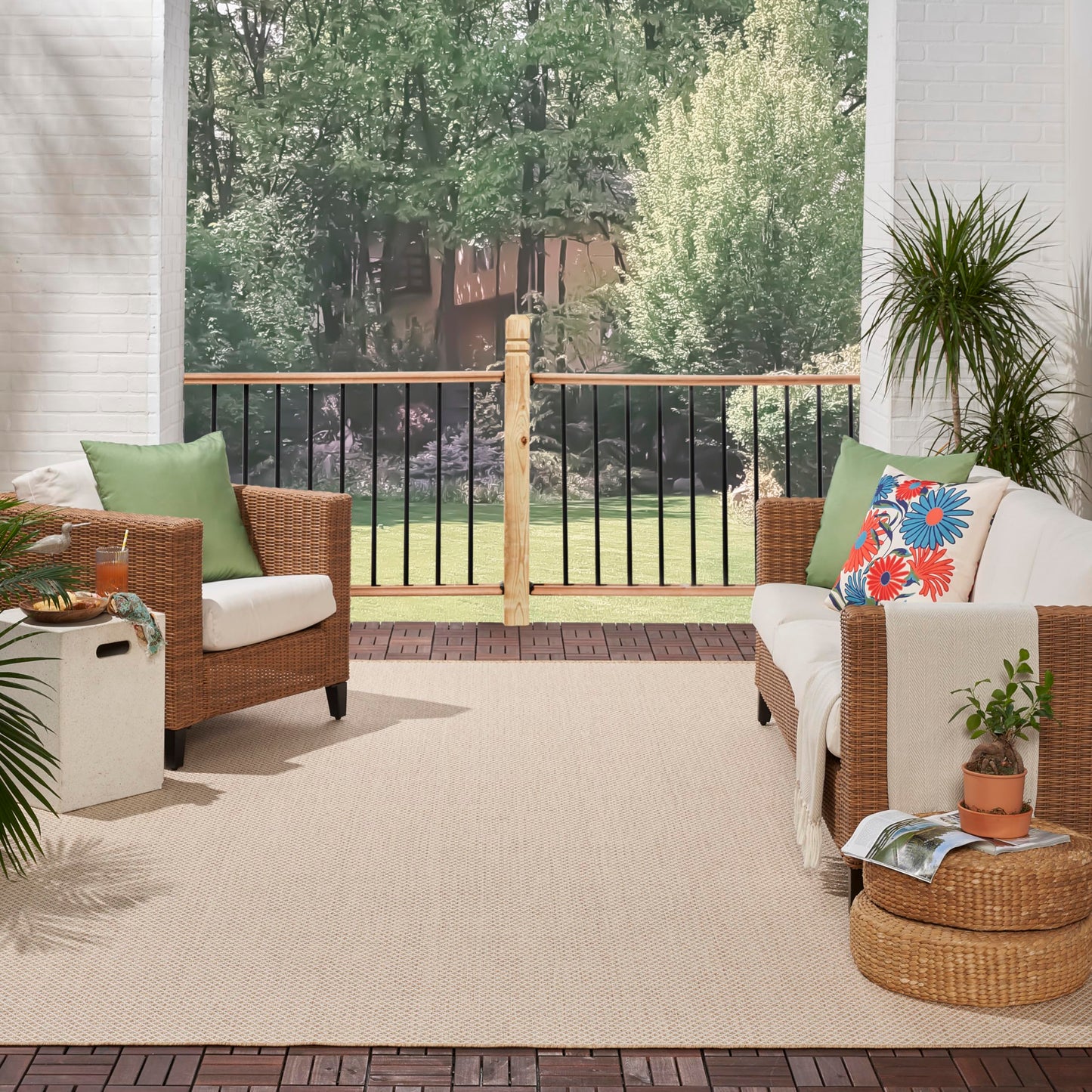 Nourison Home Courtyard Natural 10' x 14' Area Rug - Easy Clean, Non Shedding, Bed Room, Living Room, Dining Room, Kitchen (10' x 14')