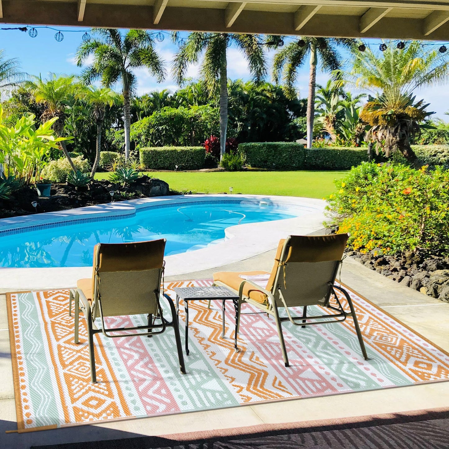Lahome Outdoor Rug Waterproof, 5x8ft Reversible Outdoor Plastic Straw Rug for Camping Patio, RV Outdoor Rugs Outside, Outdoor Carpet for Porch Deck Backyard Balcony Picnic(Pink/Orange,5'x 8')
