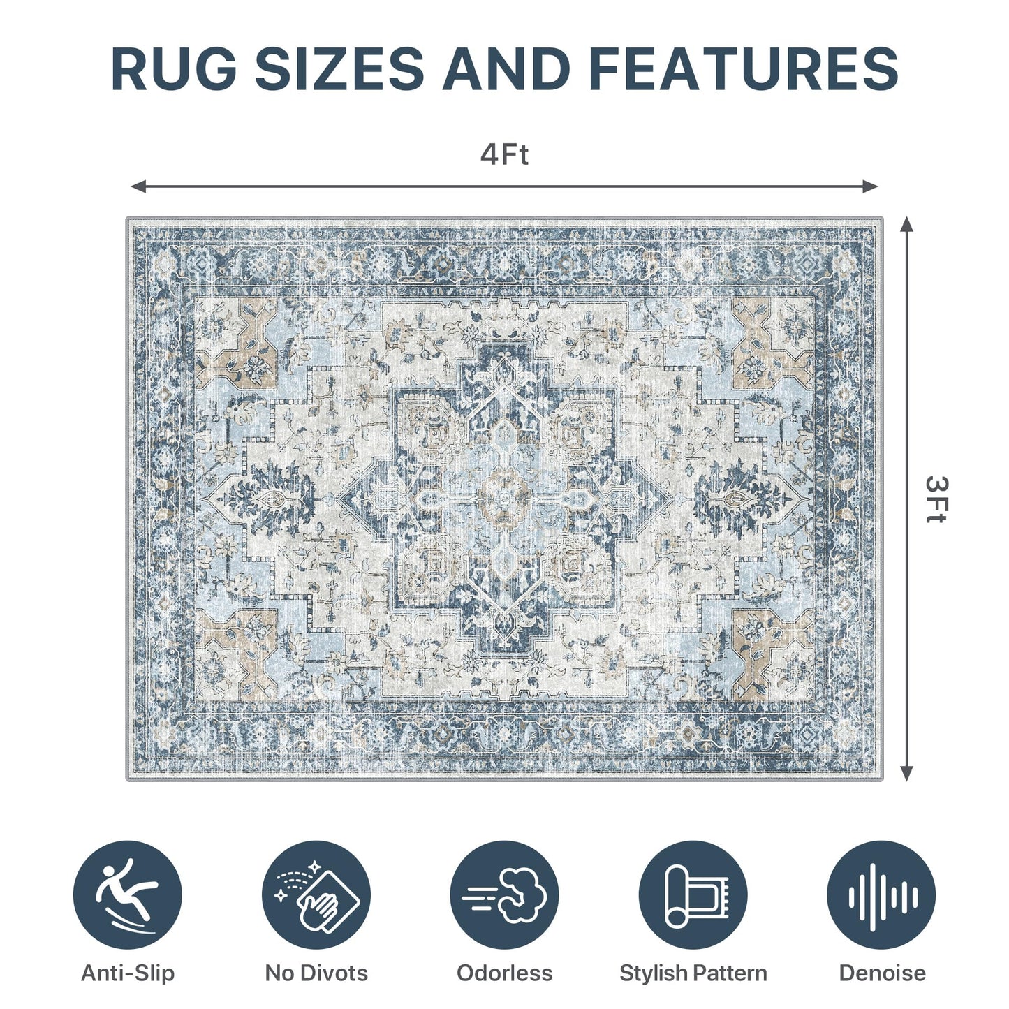 36"x48" Office Chair Mat for Hardwood Tile Floor, Under Desk Carpet Protector for Rolling Computer Chair Mat, Machine Washable Area Rug, Anti-Slip 1/5" Thick Low Pile Thin Vinyl Floor Mat, Blue