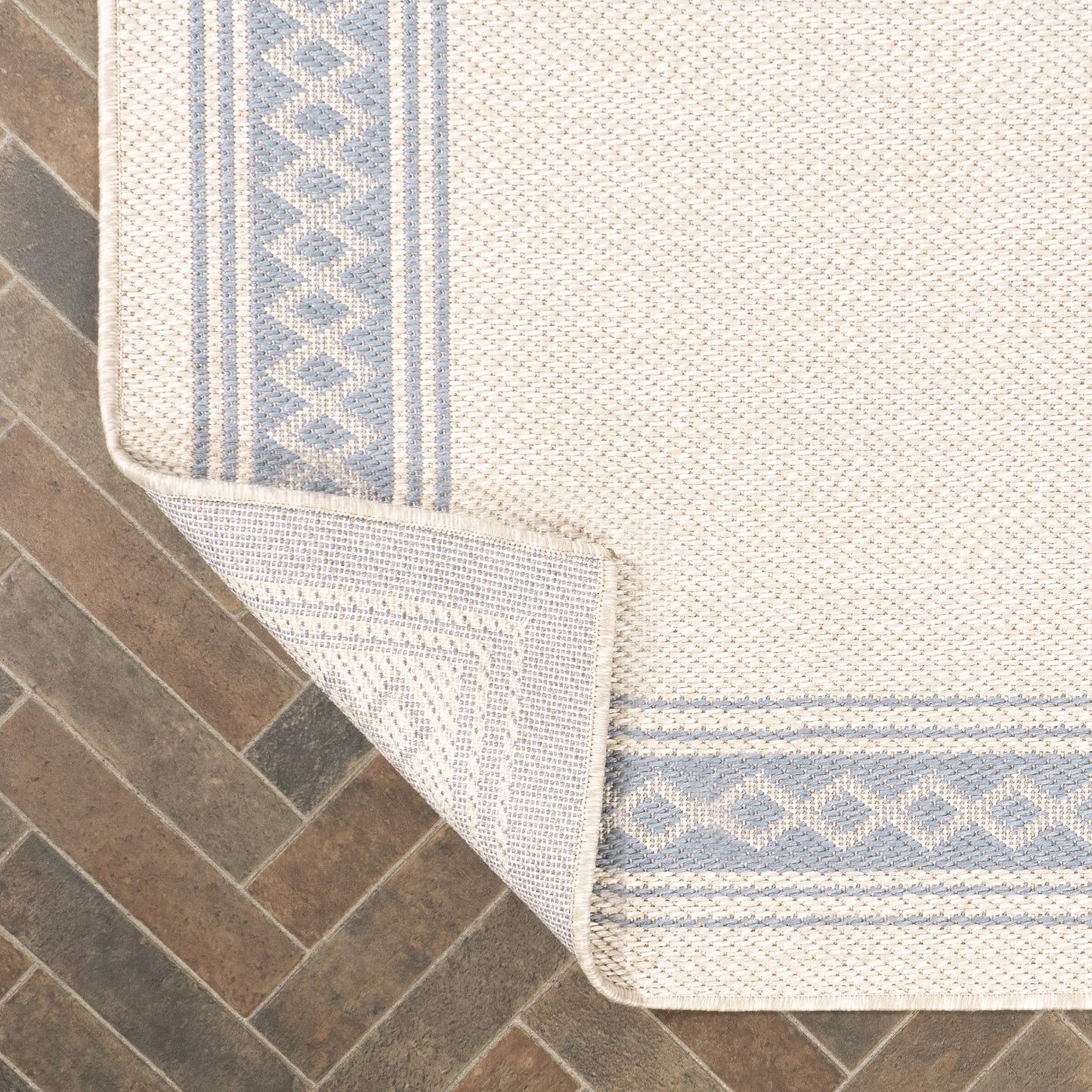 JONATHAN Y Diamond Border Indoor Outdoor Area Rug 3X5 Cream/Blue, Lucia Classic for Backyard, Patio, Porch, Easy-Cleaning, High Traffic, Pet-Friendly, Non-Shedding (SMB207A-3)