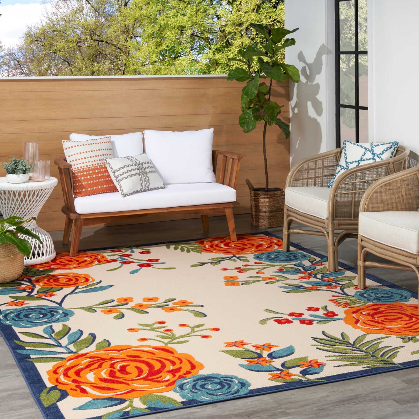 Nourison Home Aloha Multicolor 6' x 9' Area Rug - Easy Clean, Non Shedding, Bed Room, Living Room, Dining Room, Kitchen (6' x 9')