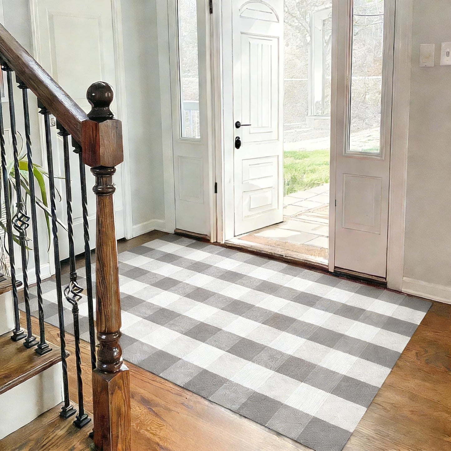SKYPEA Gray and White Buffalo Plaid Rug 3' x 5', Washable Farmhouse Non-Slip Checkered Doormat, Indoor Outdoor Floor Mat for Living Room, Bedroom, Entryway, Kitchen, Laundry Room, Patio, Porch