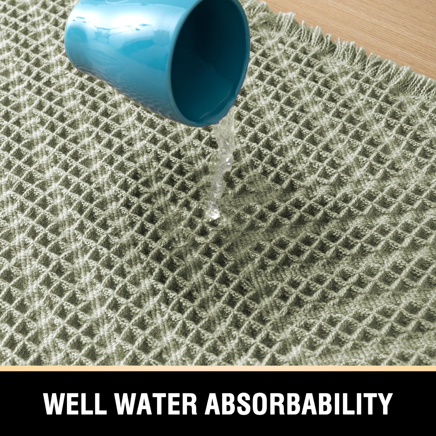 H.VERSAILTEX Waffle Bath Mat Super Absorbent Boho Bath Mat Non Slip Bath Rugs for Bathroom Floor Machine Washable Dry Fast Bathroom Rugs with Tassels (47 x 17 Plus 17 x 24 Inches, Sage)