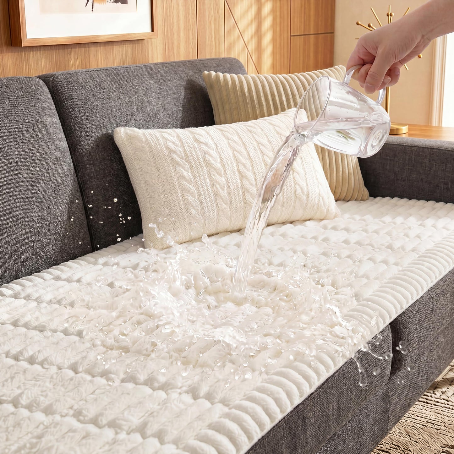 Fixwal Pet and Family Friendly Couch Covers, Washable Non-Slip Dog Mat with Waterproof Backing, Soft Plush Protector for Sofa, Car Seat, Bedside, Playpen, Camping (White, 27.6" x 59.1")