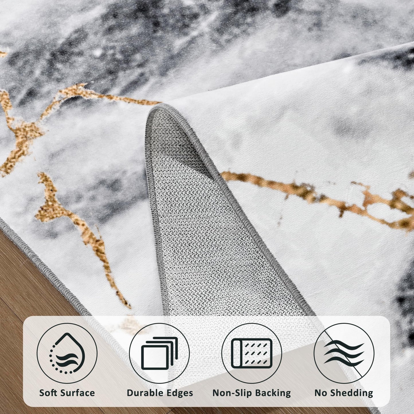 Merelax 6x9 Area Rug for Livingroom Bedroom - Washable Non-Slip Large Grey Rug, Indoor Floor Carpet Low Pile Soft Rug for Dining Room, Mudroom, Modern Aesthetic Abstract Geometric Decor, Gray&Gold