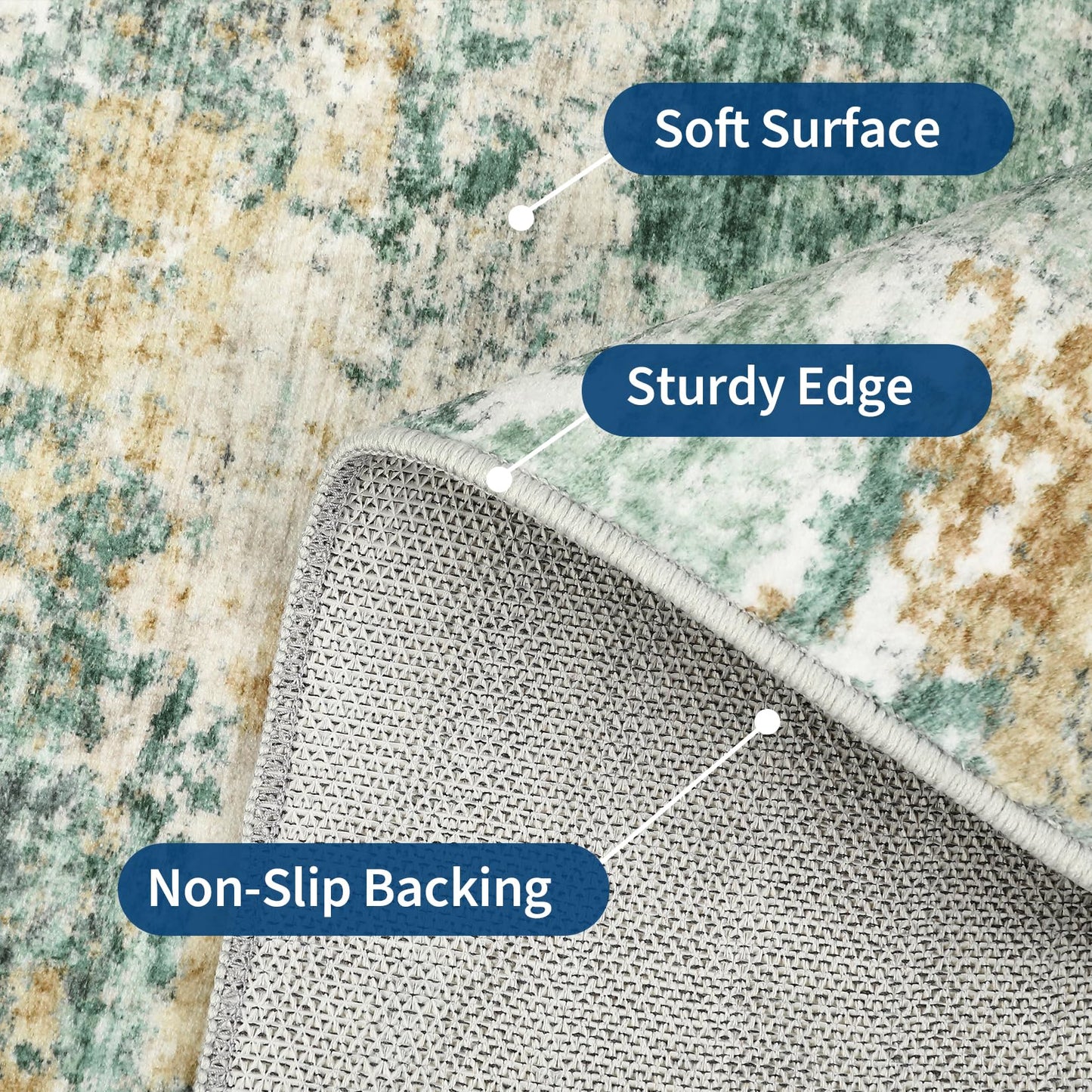 GarveeHome 5x7 Abstract Area Rugs for Living Room Machine Washable Soft Area Rugs for Bedroom Carpet Resistant Non-Slip Rug for Dining Room Farmhouse Nursery Green