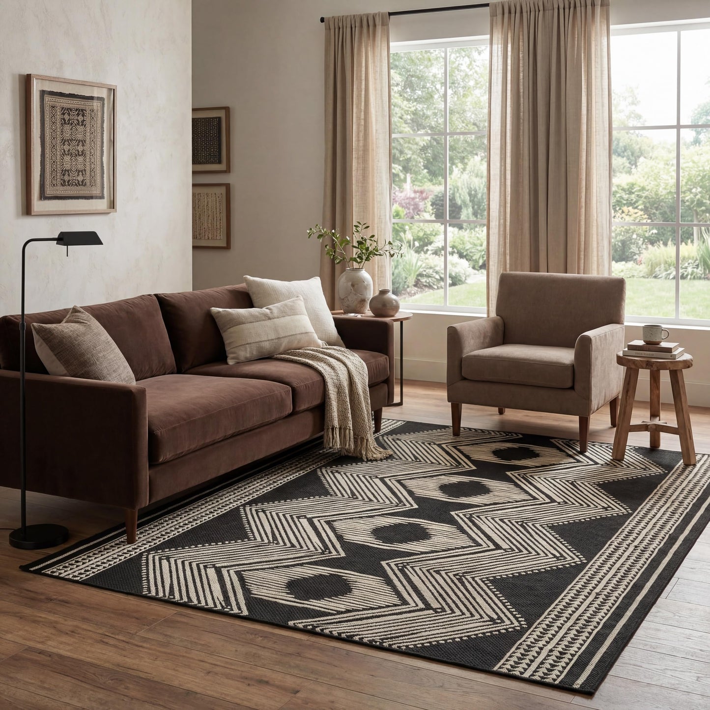 Nuloom Ranya Black/Ivory, 6'7" x 9', Tribal Geometric, Soft and Cozy, High Traffic, Stain Resistant, Easy Clean, Durable Area Rug for Indoor/Outdoor Patio, Deck, Porch, Garden, Courtyard