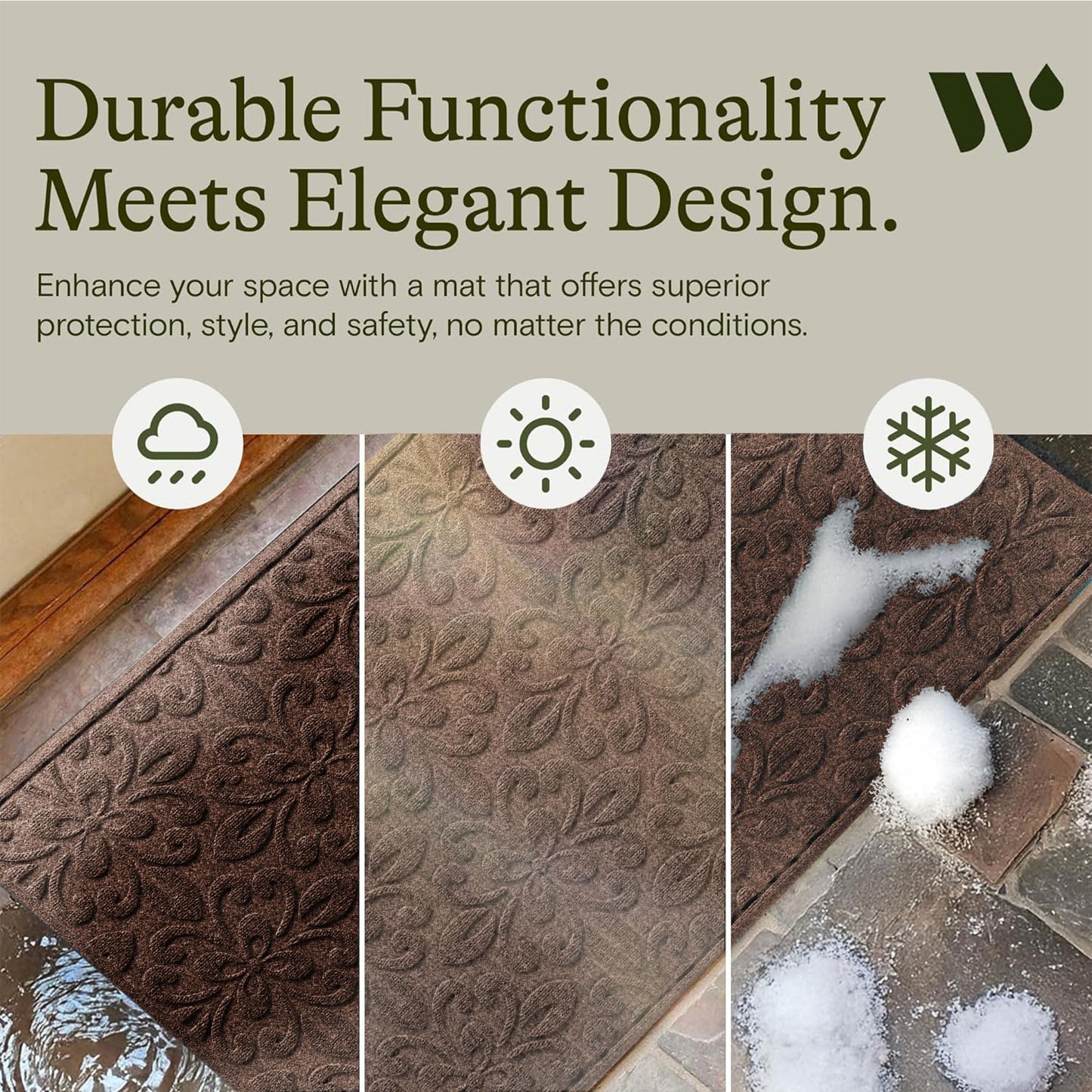 WaterHog Phoenix Front Door Mat Indoor Outdoor Entrance, Absorbent All-Weather Doormat with Non-Slip Rubber Backing, Dirt & Moisture Trapper, Low Profile, Easy Clean, Made in USA, 23"x35.5" Dark Brown