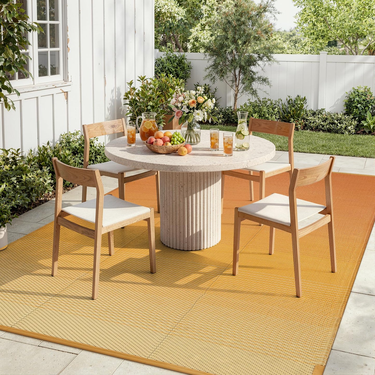 Lahome Waterproof RV Outdoor Rugs for Camping 8x10,Reversible Plastic Straw Rug Patio Rv Mats for Outside Under Awning,Portable Lightweight Carpet for Porch Backyard,Orange-Yellow 8x10