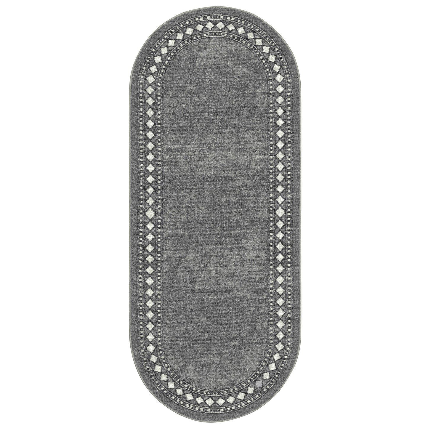 Antep Rugs Alfombras Modern Bordered 2x5 Non-Skid (Non-Slip) Low Profile Pile Rubber Backing Kitchen Area Rugs (Gray, 2' x 5' Oval)