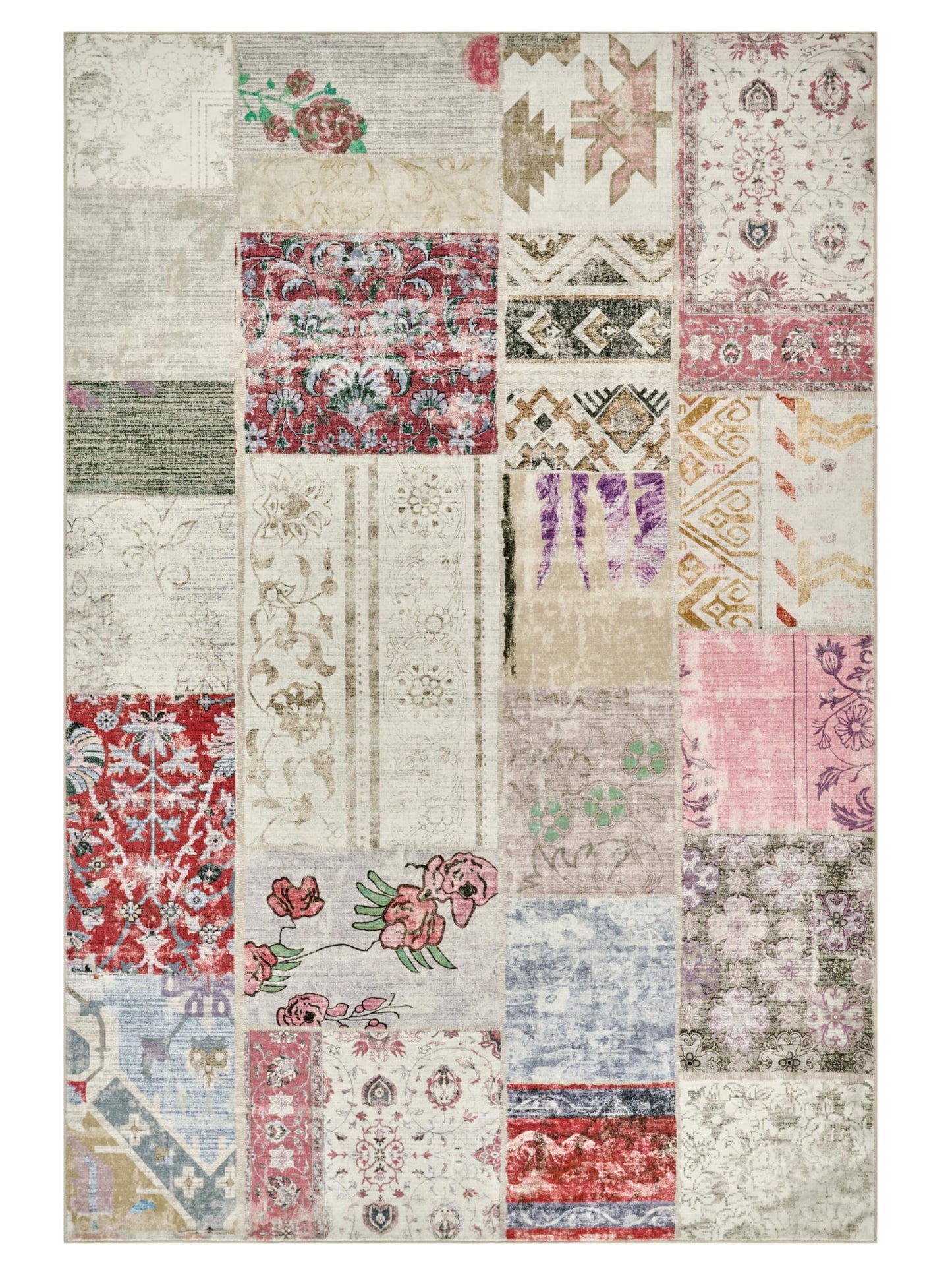 Weaverlane Patchwork Washable Rug Boho Farmhouse (Spring Multi, 6' x 9')
