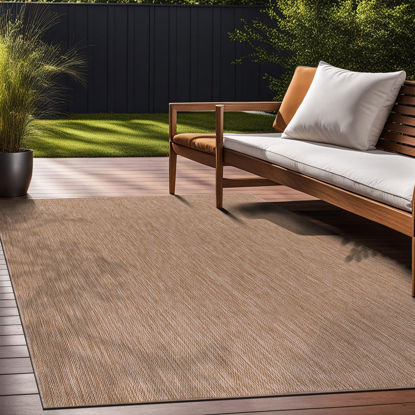 Beverly Rug Indoor Outdoor Rug 8x10, Washable Outside Carpet for Patio, Deck, Porch, Solid Modern Area Rug, Water Resistant, Jute Beige