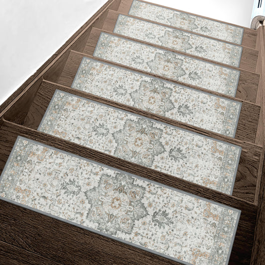 sarben Non Slip Stair Treads for Wooden Steps 15PCS - 8"x30" Indoor Safety Carpet, Edging Mats with TPE Adhesive Backing, Pet and Elderly Friendly Stair Rugs (Taupe)