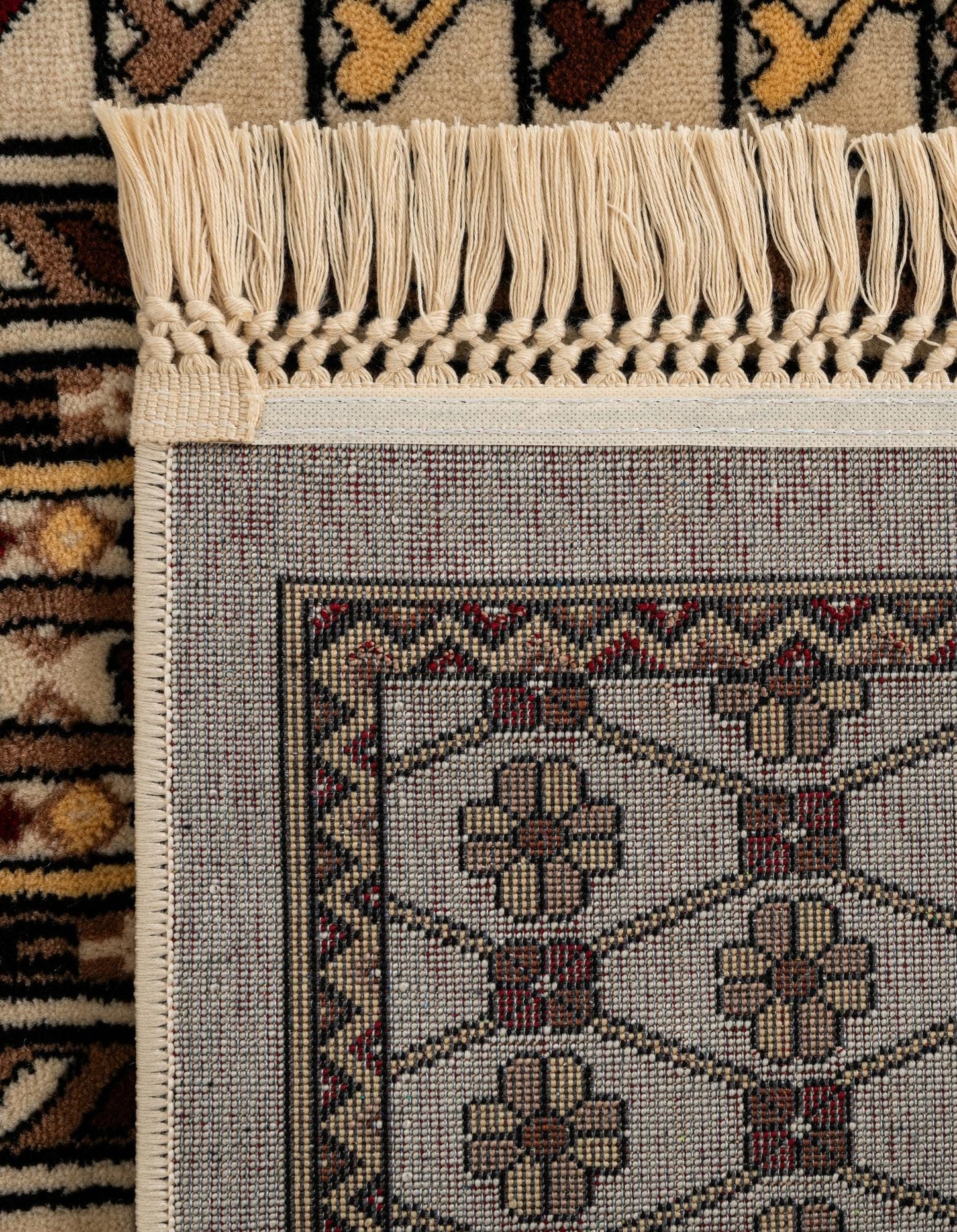 Rugs.com - Bokhara Rug – 5' 3 x 8' Beige Stain-Resistant Area Rug – Traditional Geometric Motif, Low-Pile Carpet for Living Rooms, Dining Rooms, and Home Offices